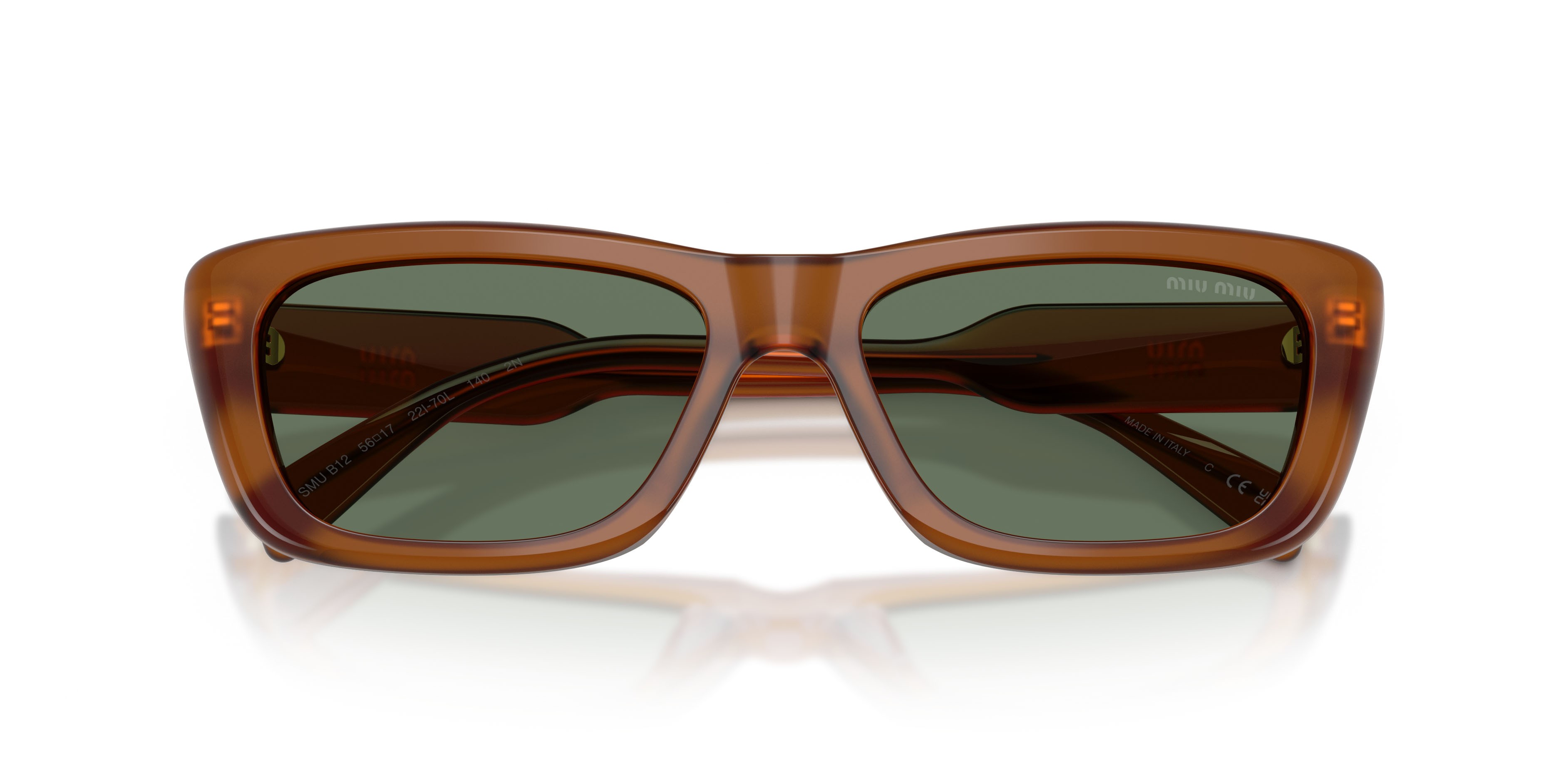 Occhiali da sole Miu Miu MU B12S (22I70L) colore ambra forma rettangolare lenti verde scuro
