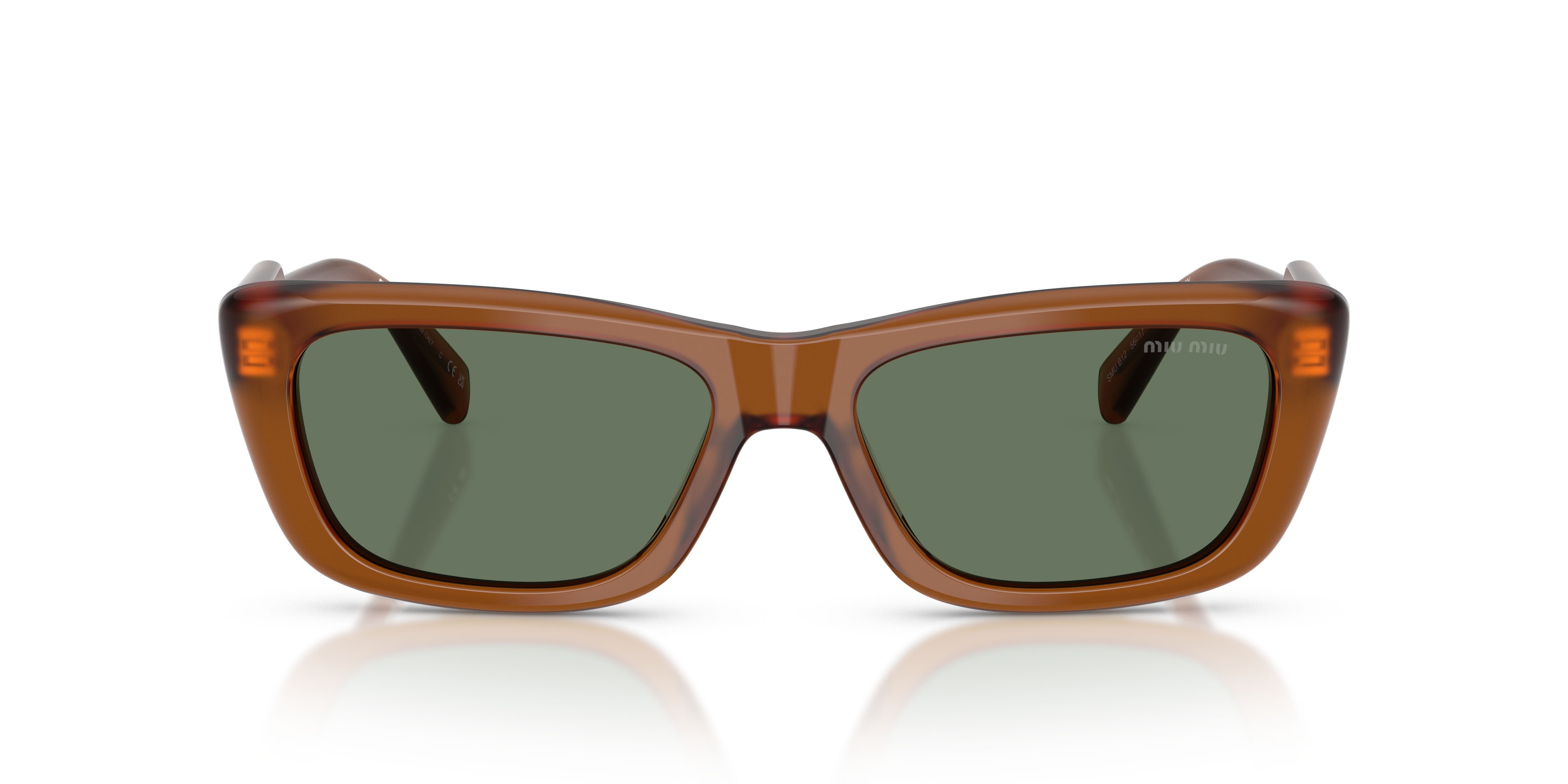 Occhiali da sole Miu Miu MU B12S (22I70L) colore ambra forma rettangolare lenti verde scuro