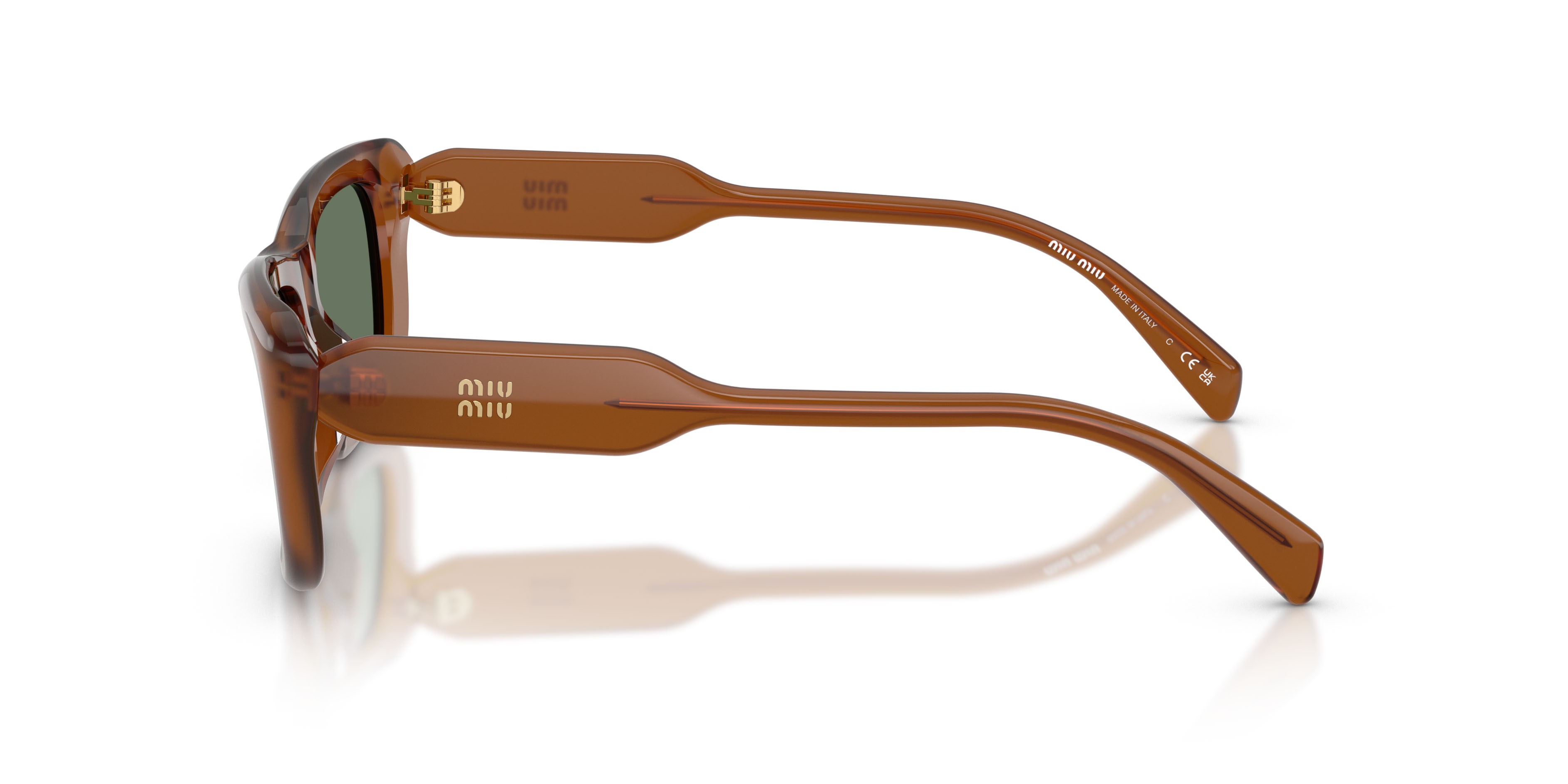 Occhiali da sole Miu Miu MU B12S (22I70L) colore ambra forma rettangolare lenti verde scuro