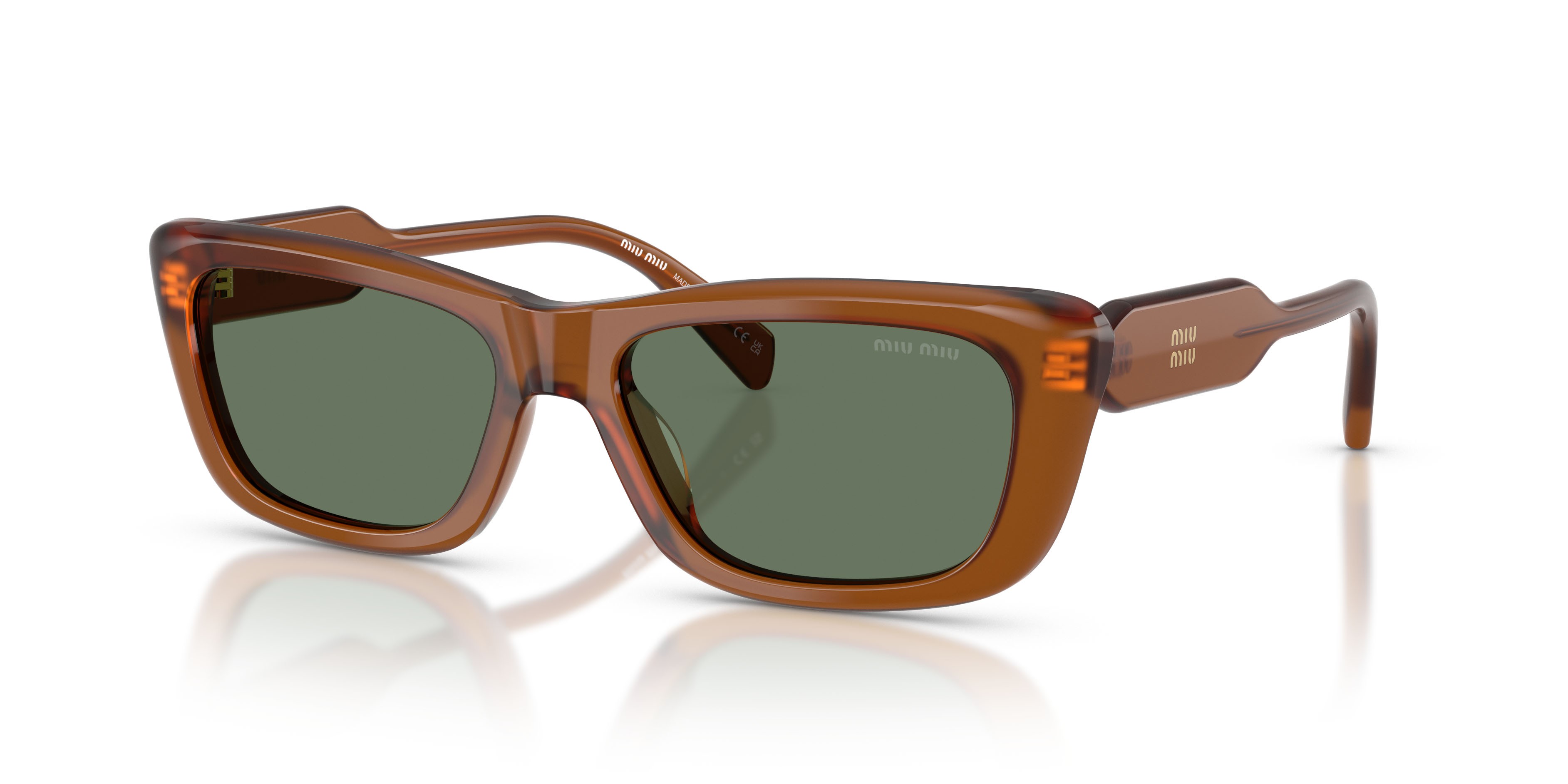 Occhiali da sole Miu Miu MU B12S (22I70L) colore ambra forma rettangolare lenti verde scuro