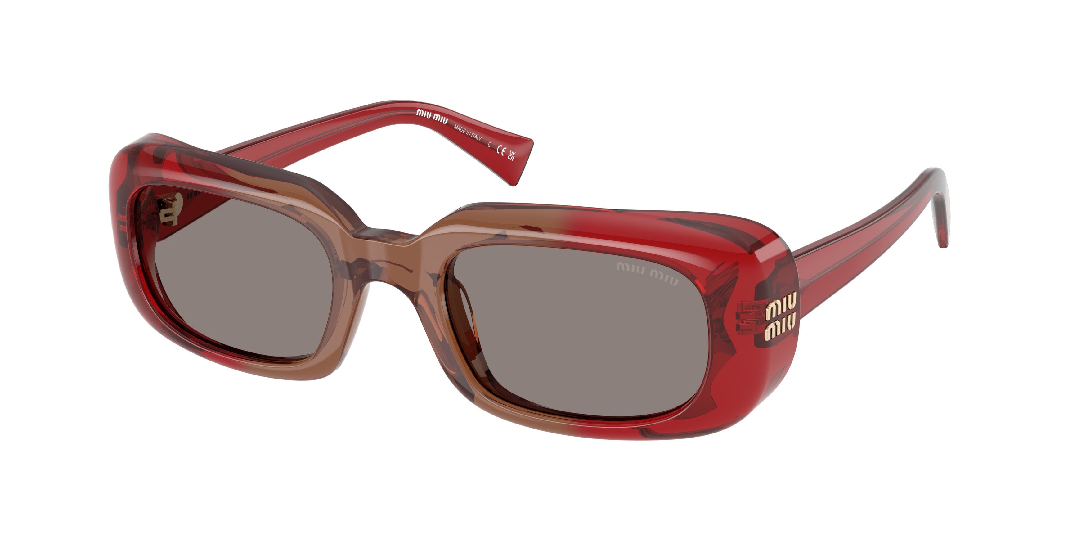 Occhiali da sole Miu Miu MU B13S (23M80Q) colore bordeaux forma rettangolare lenti grigio scuro