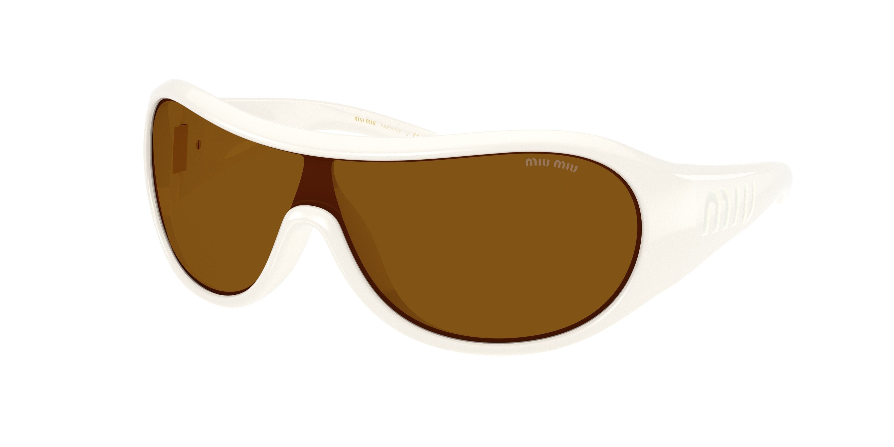 Occhiali da sole Miu Miu MU B14SU (17K20V) colore bianco forma irregolare lenti bronzo scuro