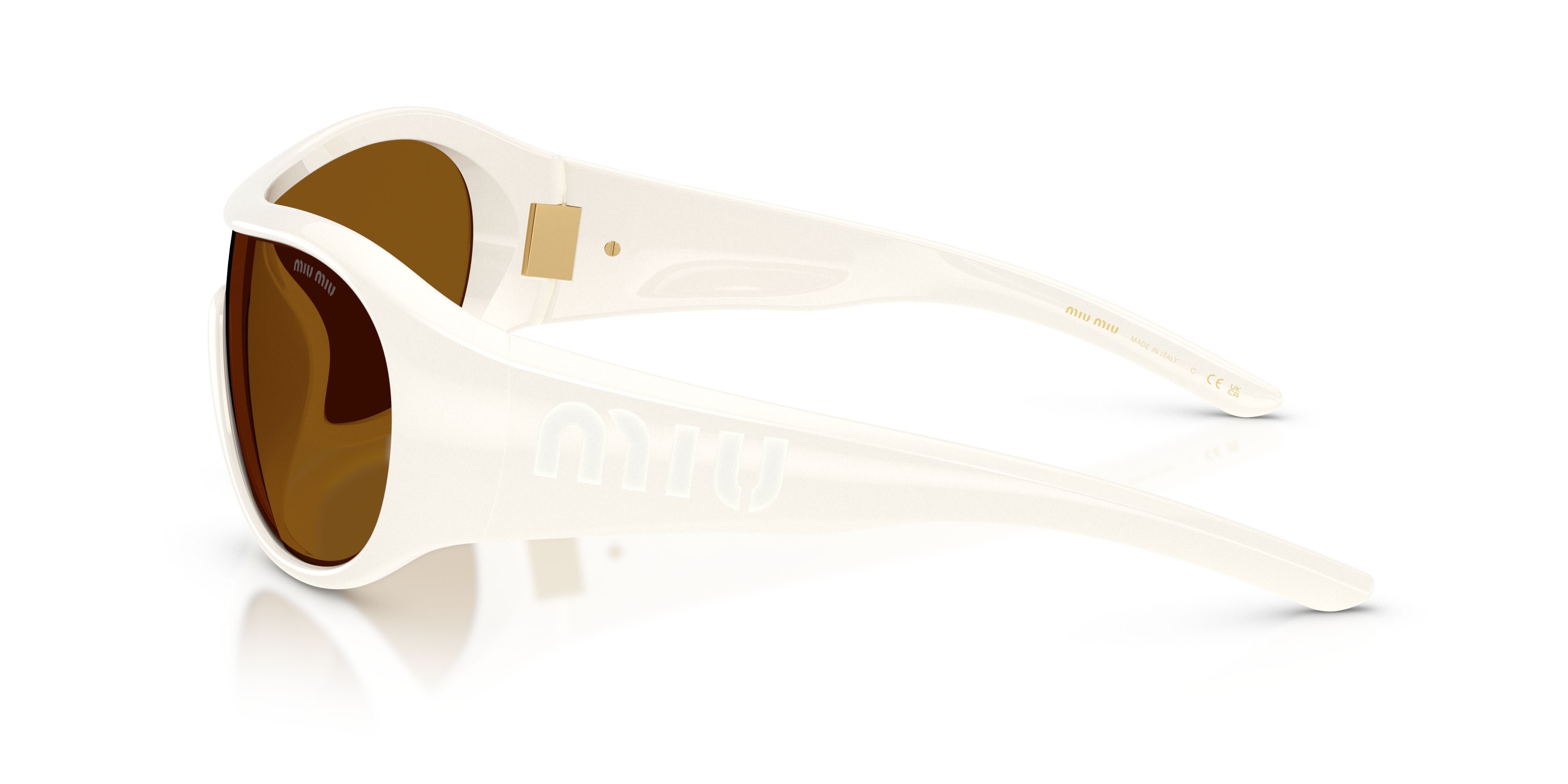 Occhiali da sole Miu Miu MU B14SU (17K20V) colore bianco forma irregolare lenti bronzo scuro