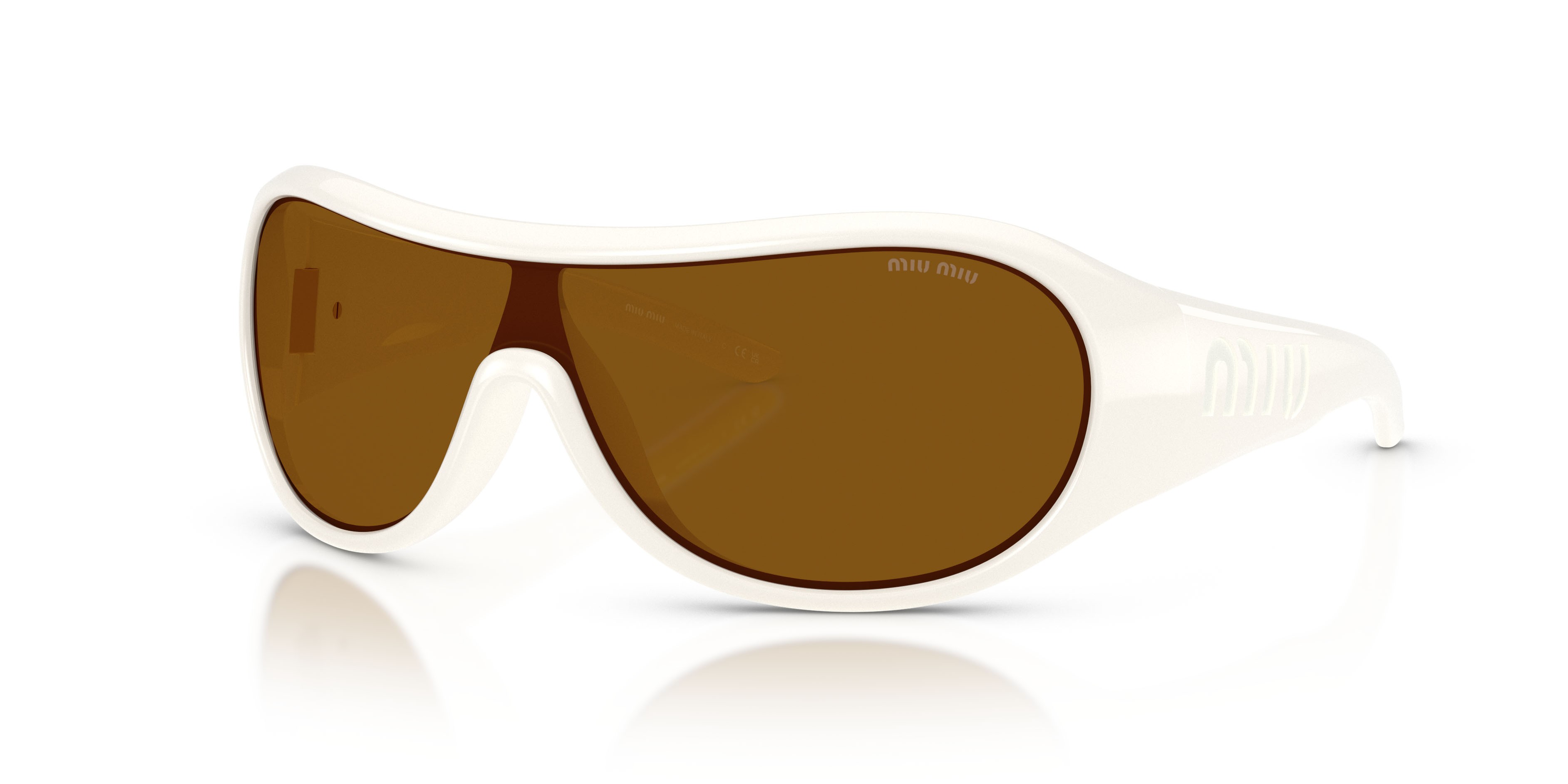 Occhiali da sole Miu Miu MU B14SU (17K20V) colore bianco forma irregolare lenti bronzo scuro