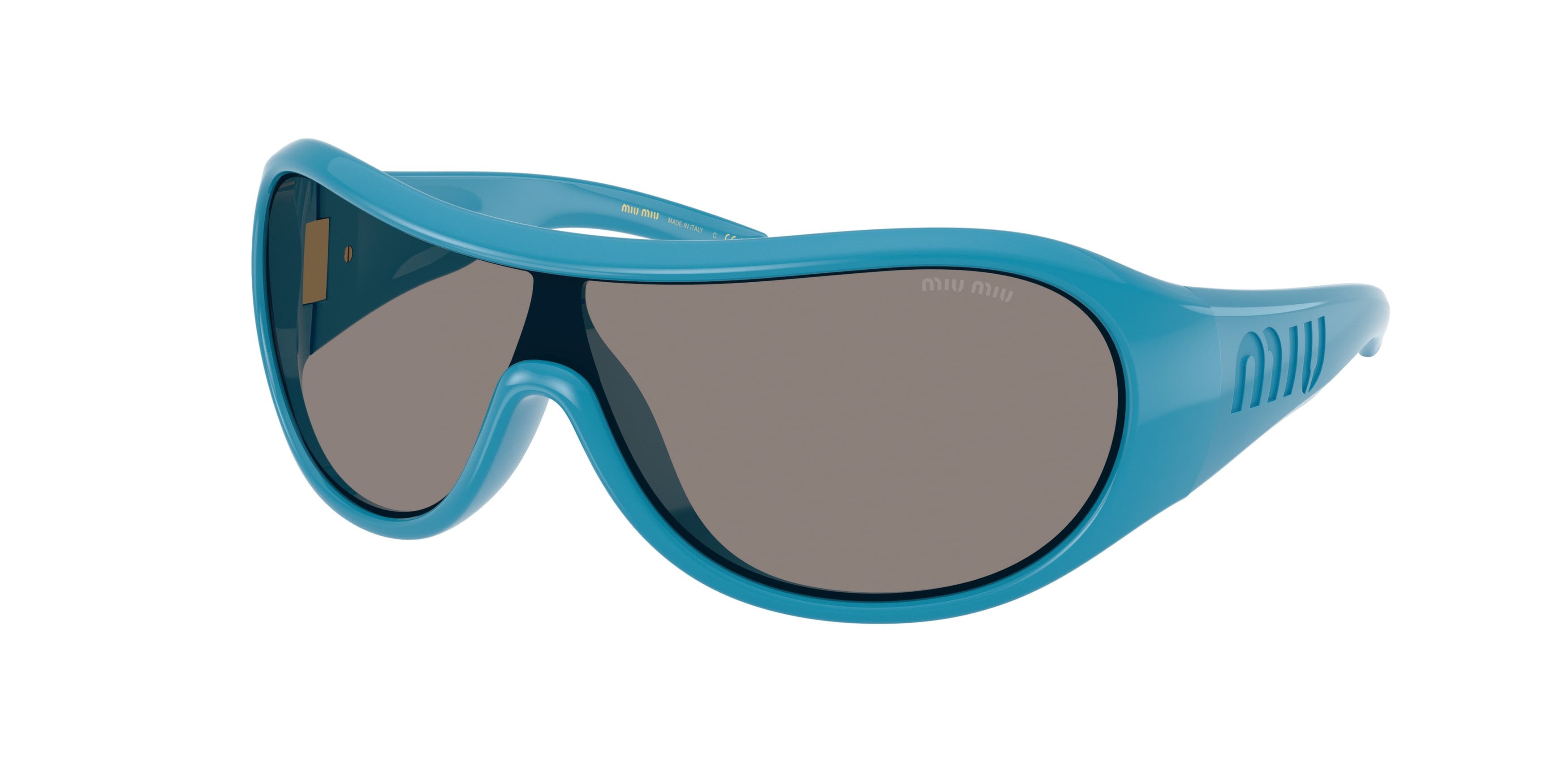 Occhiali da sole Miu Miu MU B14SU (26N80Q) colore blu forma irregolare lenti grigio scuro