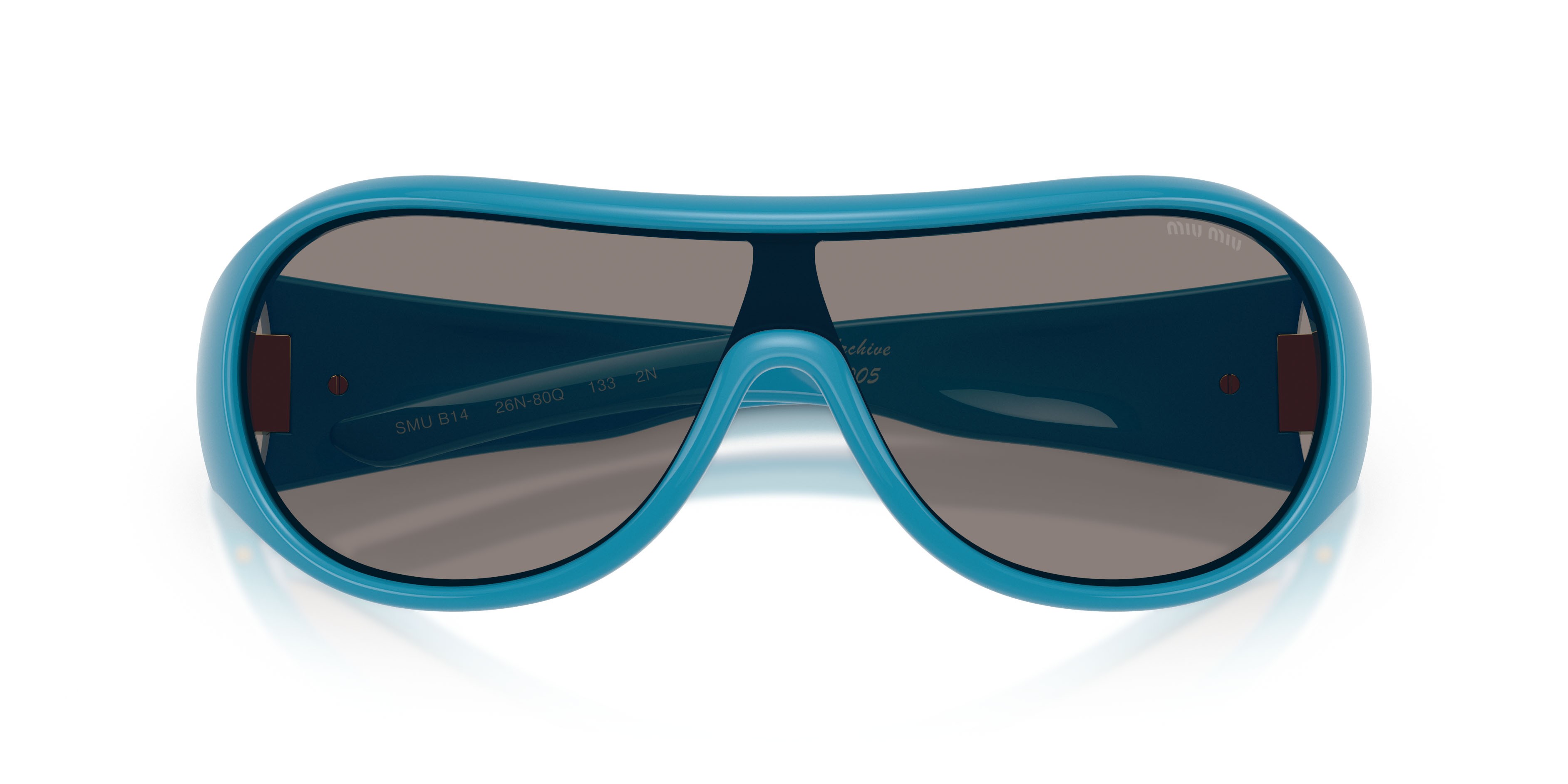 Occhiali da sole Miu Miu MU B14SU (26N80Q) colore blu forma irregolare lenti grigio scuro