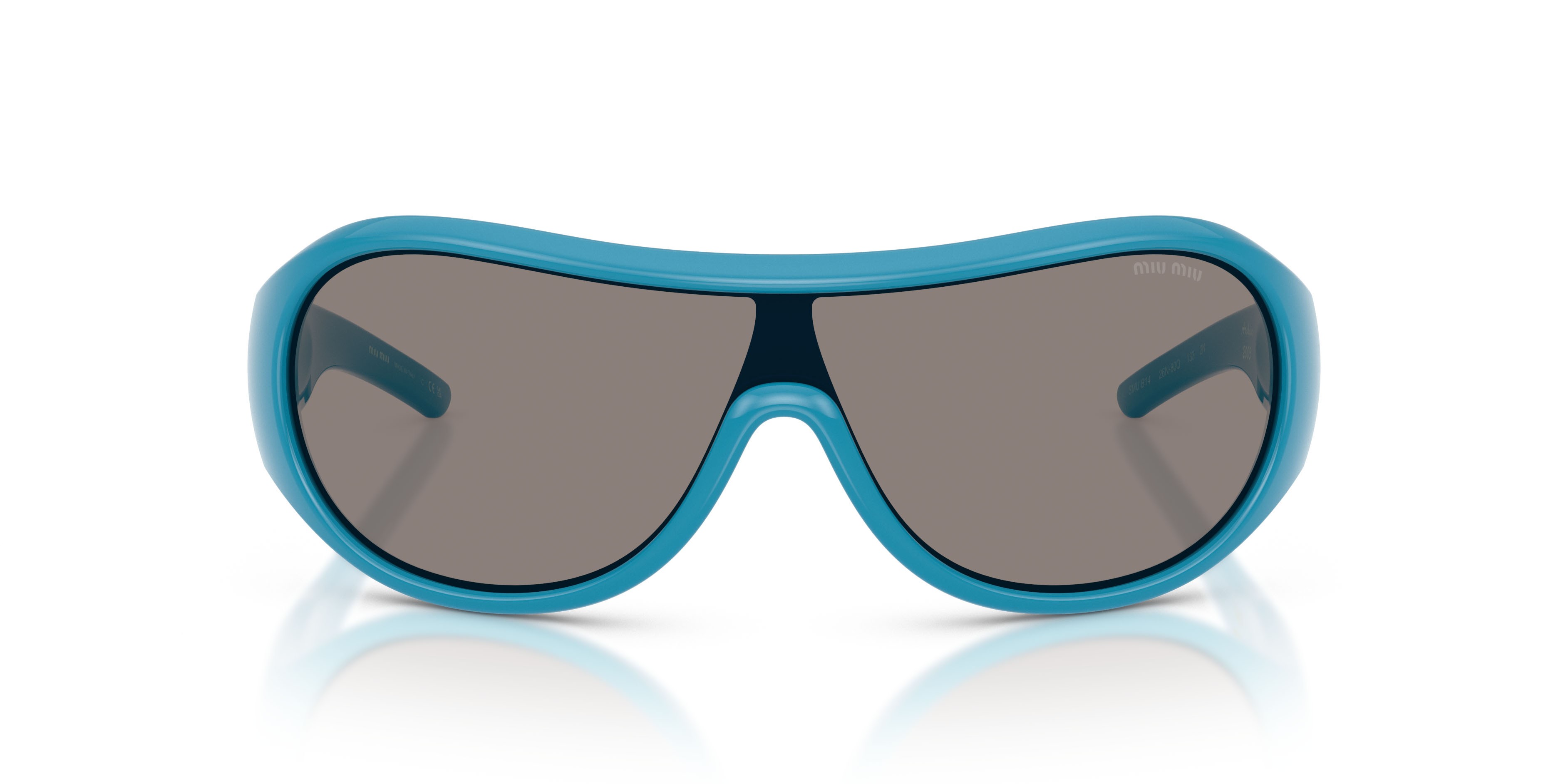 Occhiali da sole Miu Miu MU B14SU (26N80Q) colore blu forma irregolare lenti grigio scuro