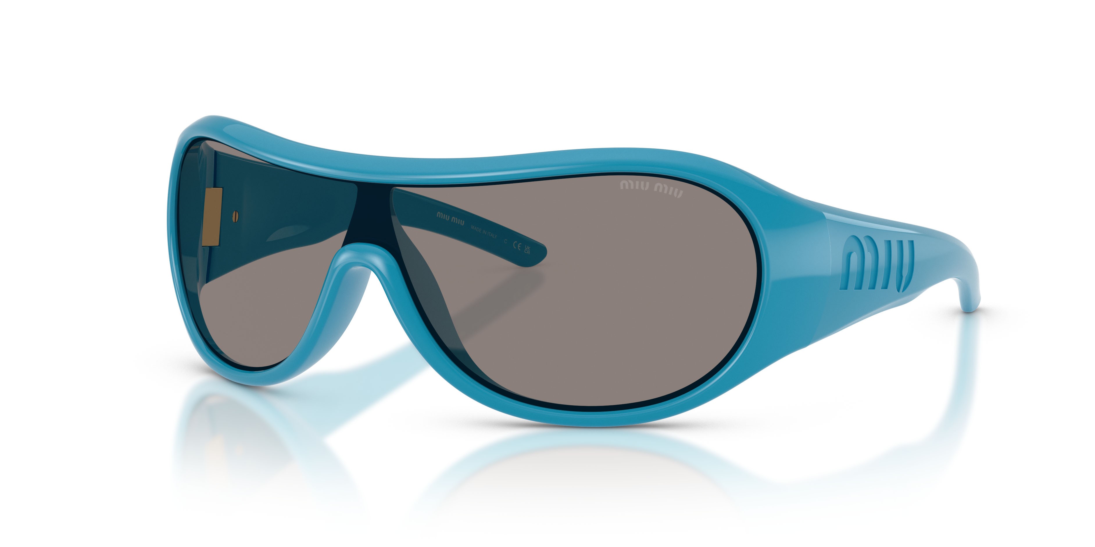 Occhiali da sole Miu Miu MU B14SU (26N80Q) colore blu forma irregolare lenti grigio scuro