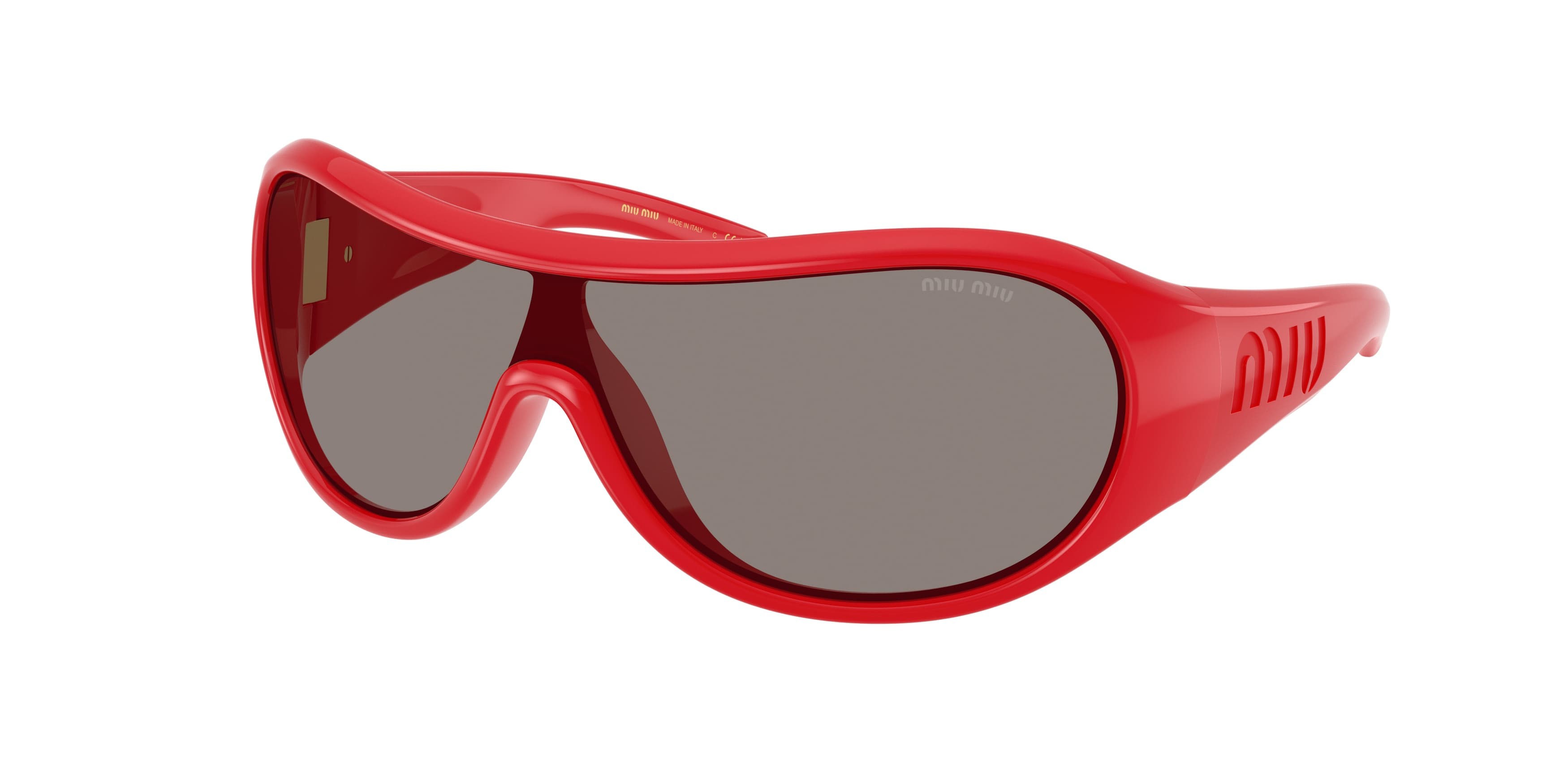 Occhiali da sole Miu Miu MU B14SU (27N80Q) colore rosso forma irregolare lenti grigio scuro