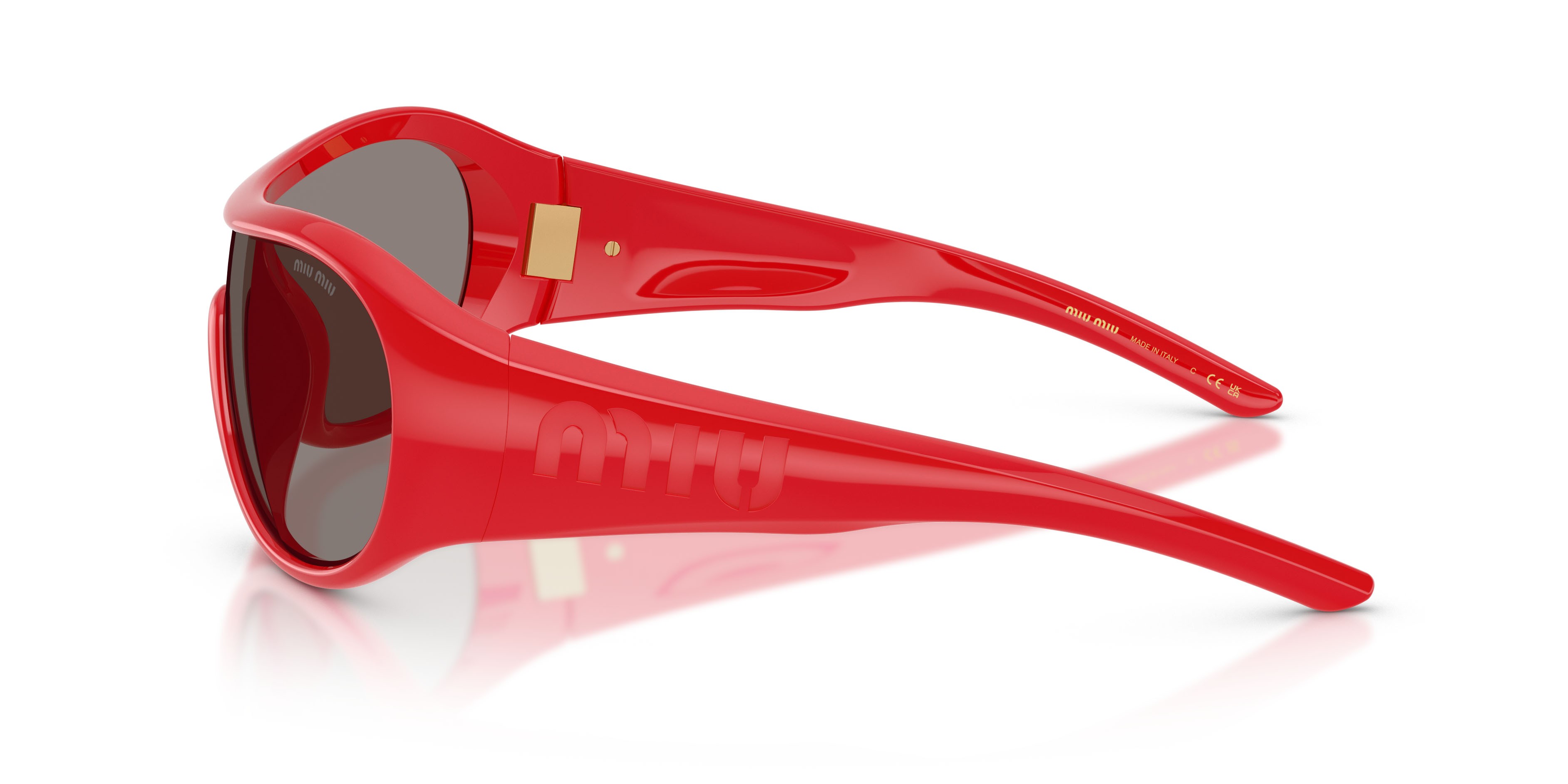 Occhiali da sole Miu Miu MU B14SU (27N80Q) colore rosso forma irregolare lenti grigio scuro
