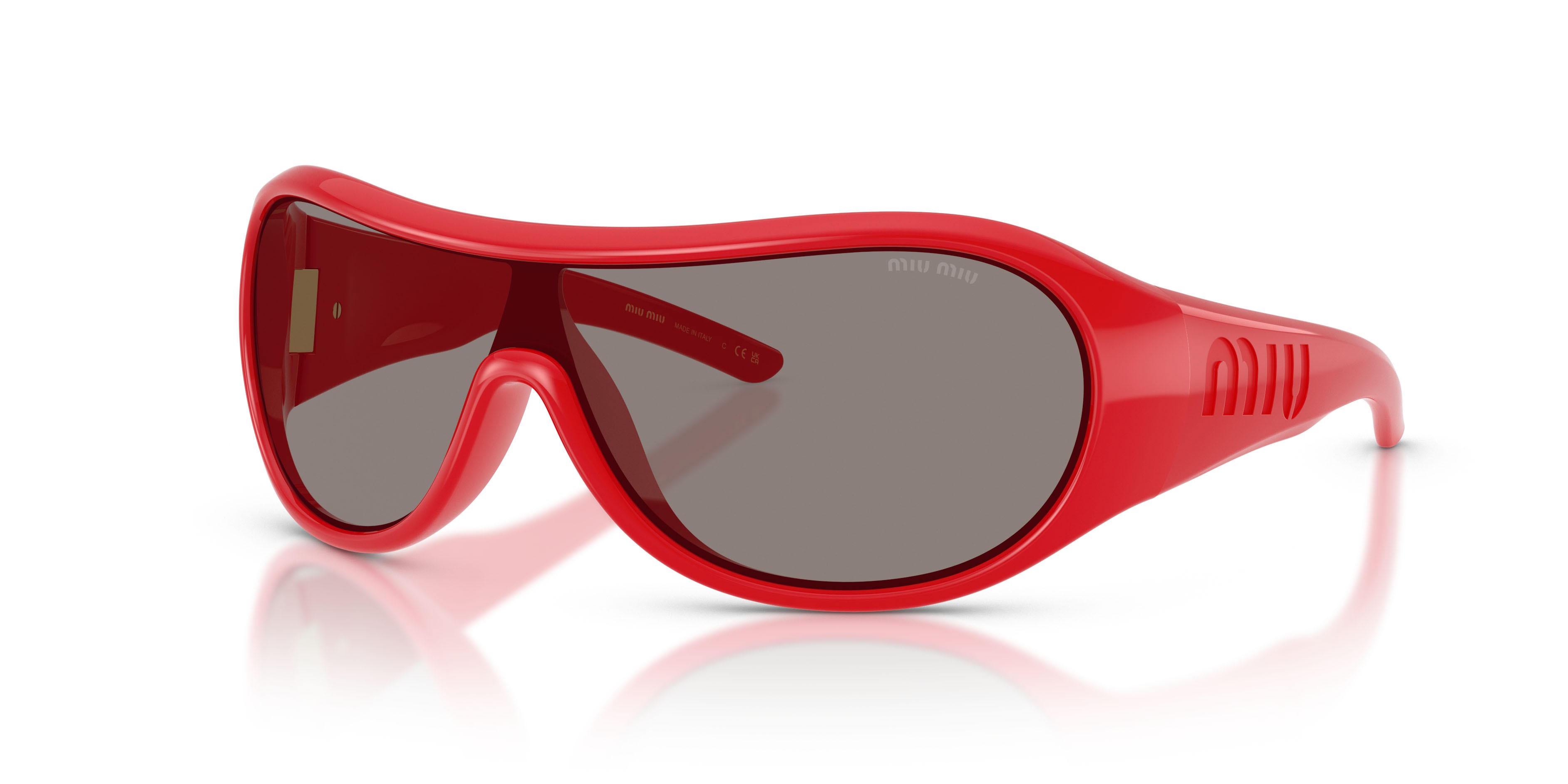 Occhiali da sole Miu Miu MU B14SU (27N80Q) colore rosso forma irregolare lenti grigio scuro