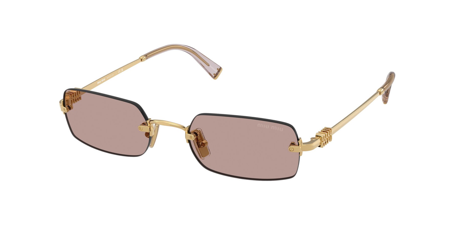 Occhiali da sole Miu Miu MU B50S (5AK20I) colore oro forma rettangolare lenti viola chiaro/marrone