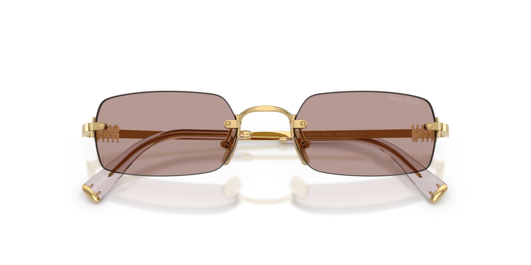 Occhiali da sole Miu Miu MU B50S (5AK20I) colore oro forma rettangolare lenti viola chiaro/marrone