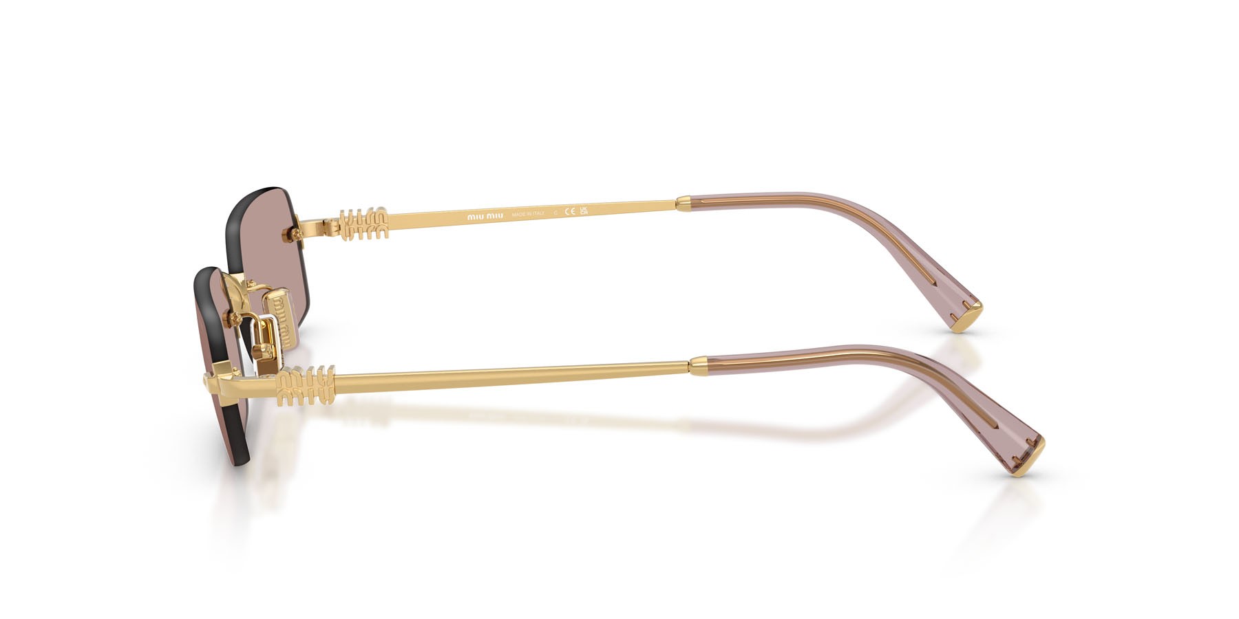 Occhiali da sole Miu Miu MU B50S (5AK20I) colore oro forma rettangolare lenti viola chiaro/marrone