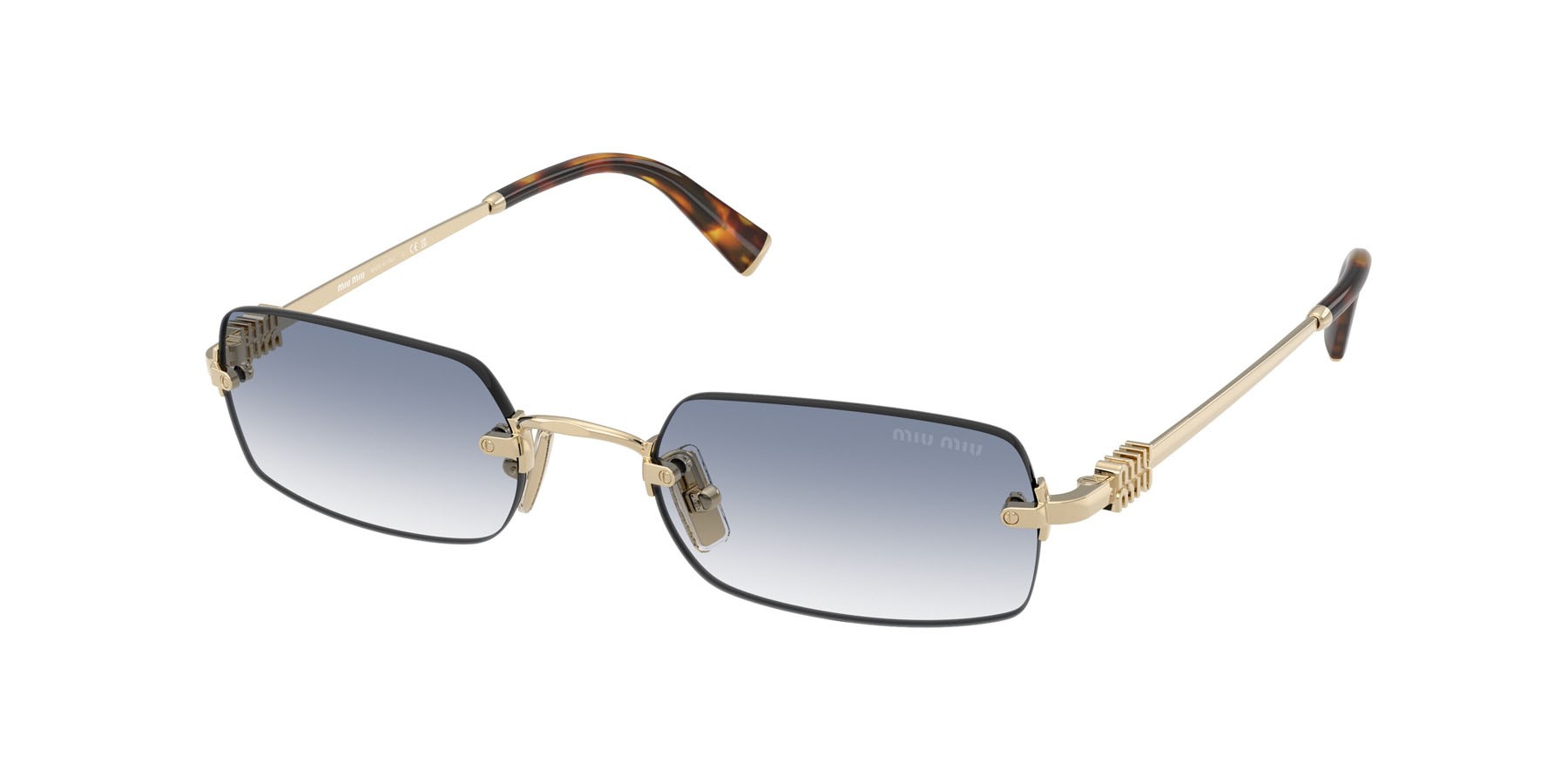 Sunglasses Miu Miu MU B50S (ZVN80O) color oro pallido shape rectangle lenses trasparente sfumato azzurro