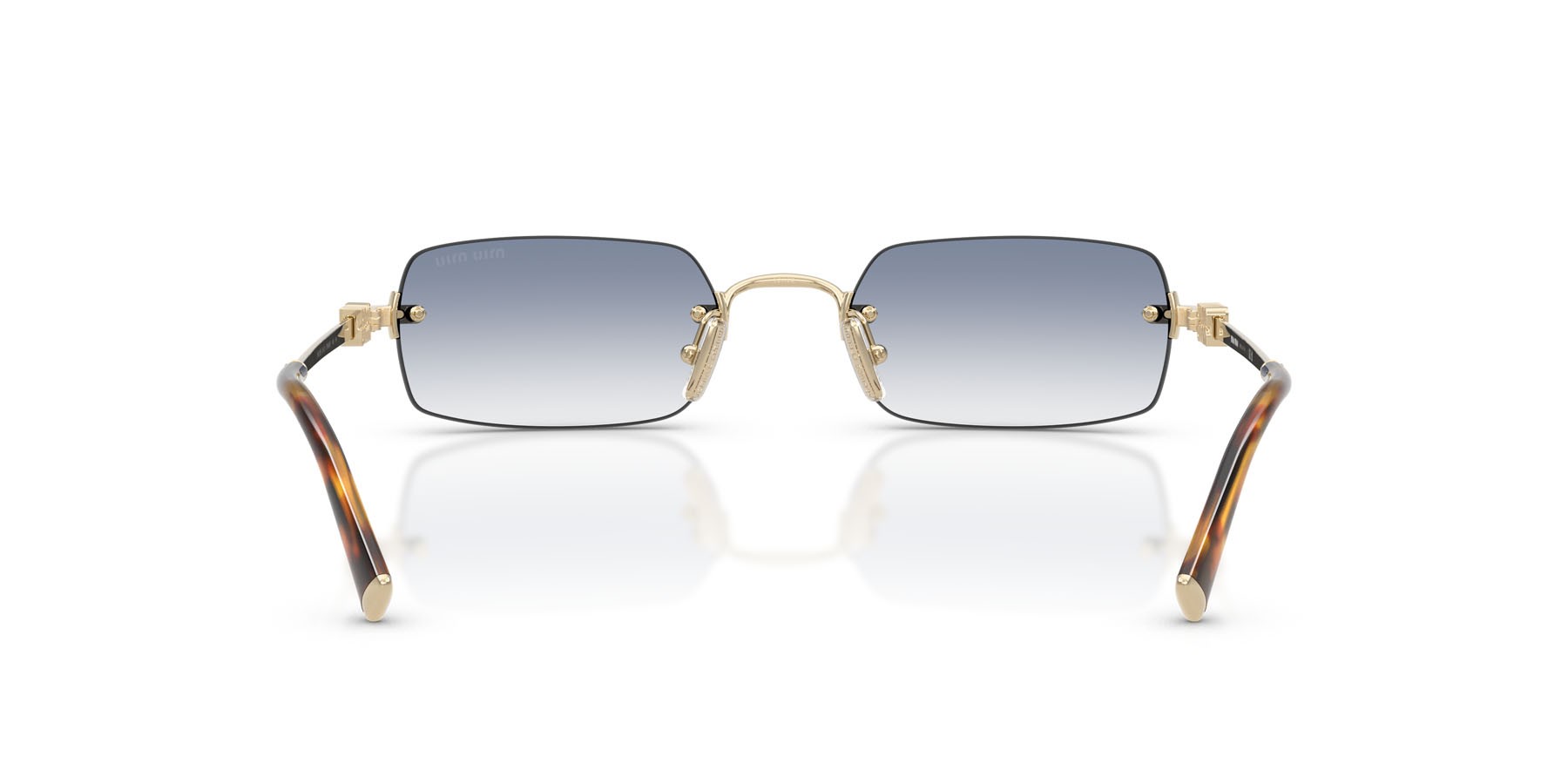 Sunglasses Miu Miu MU B50S (ZVN80O) color oro pallido shape rectangle lenses trasparente sfumato azzurro