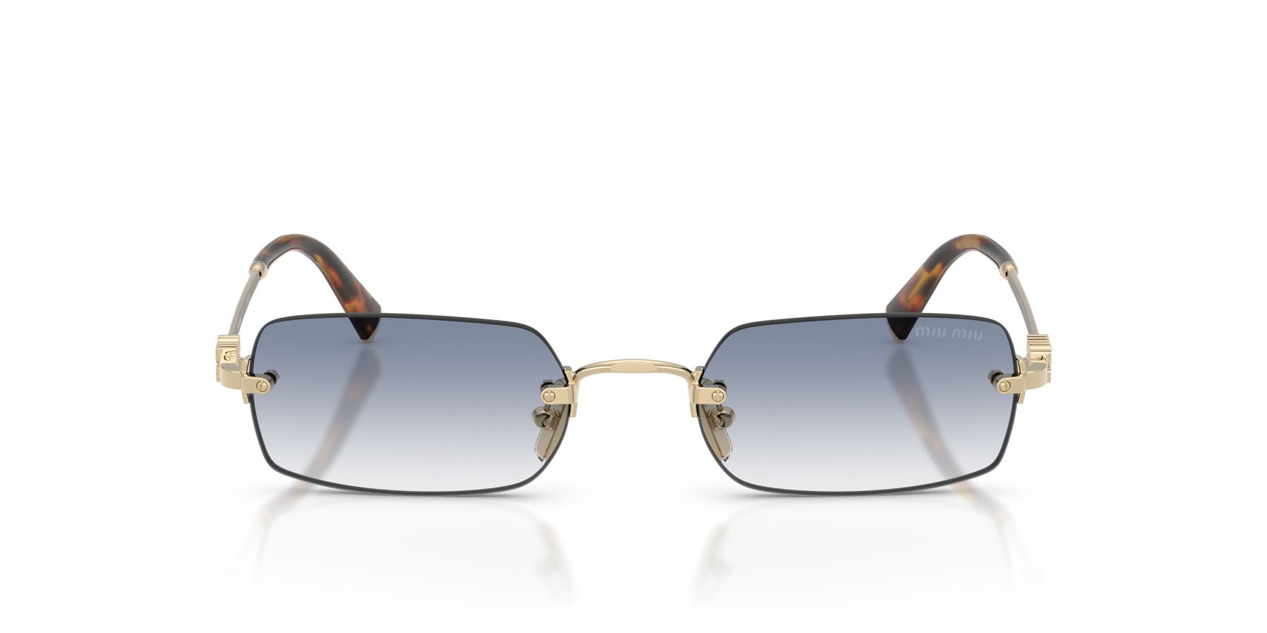 Sunglasses Miu Miu MU B50S (ZVN80O) color oro pallido shape rectangle lenses trasparente sfumato azzurro