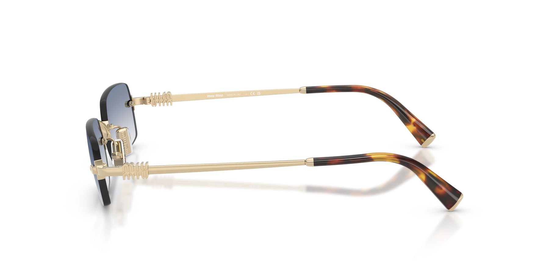 Sunglasses Miu Miu MU B50S (ZVN80O) color oro pallido shape rectangle lenses trasparente sfumato azzurro