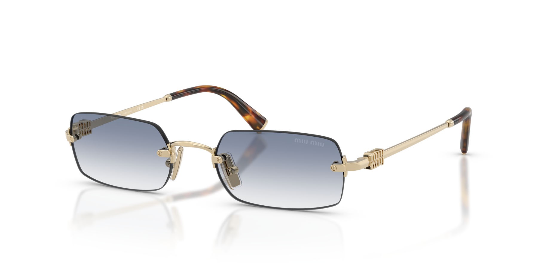 Sunglasses Miu Miu MU B50S (ZVN80O) color oro pallido shape rectangle lenses trasparente sfumato azzurro