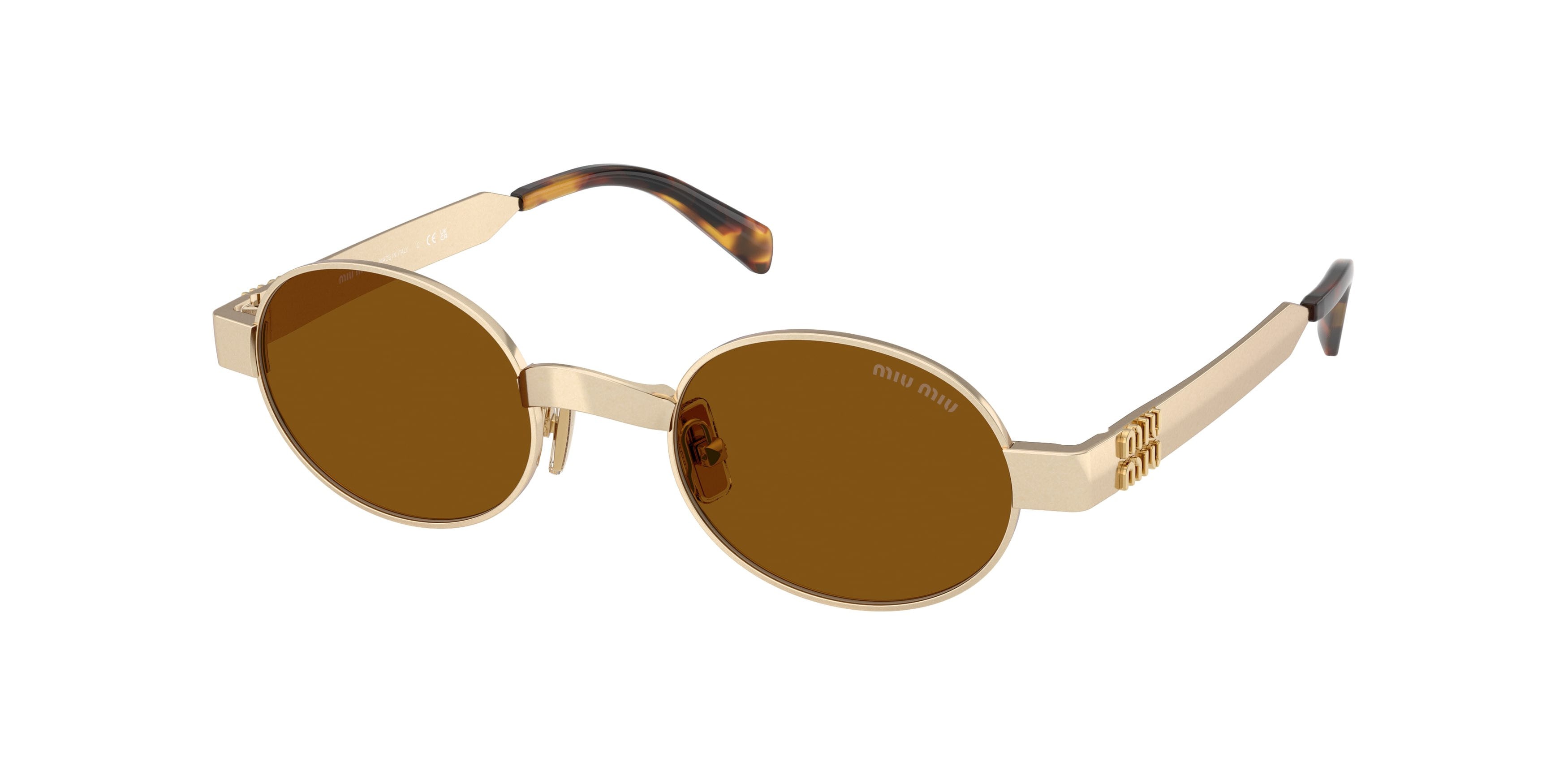Occhiali da sole Miu Miu MU B51S (22M20V) colore old gold forma ovale lenti bronzo scuro