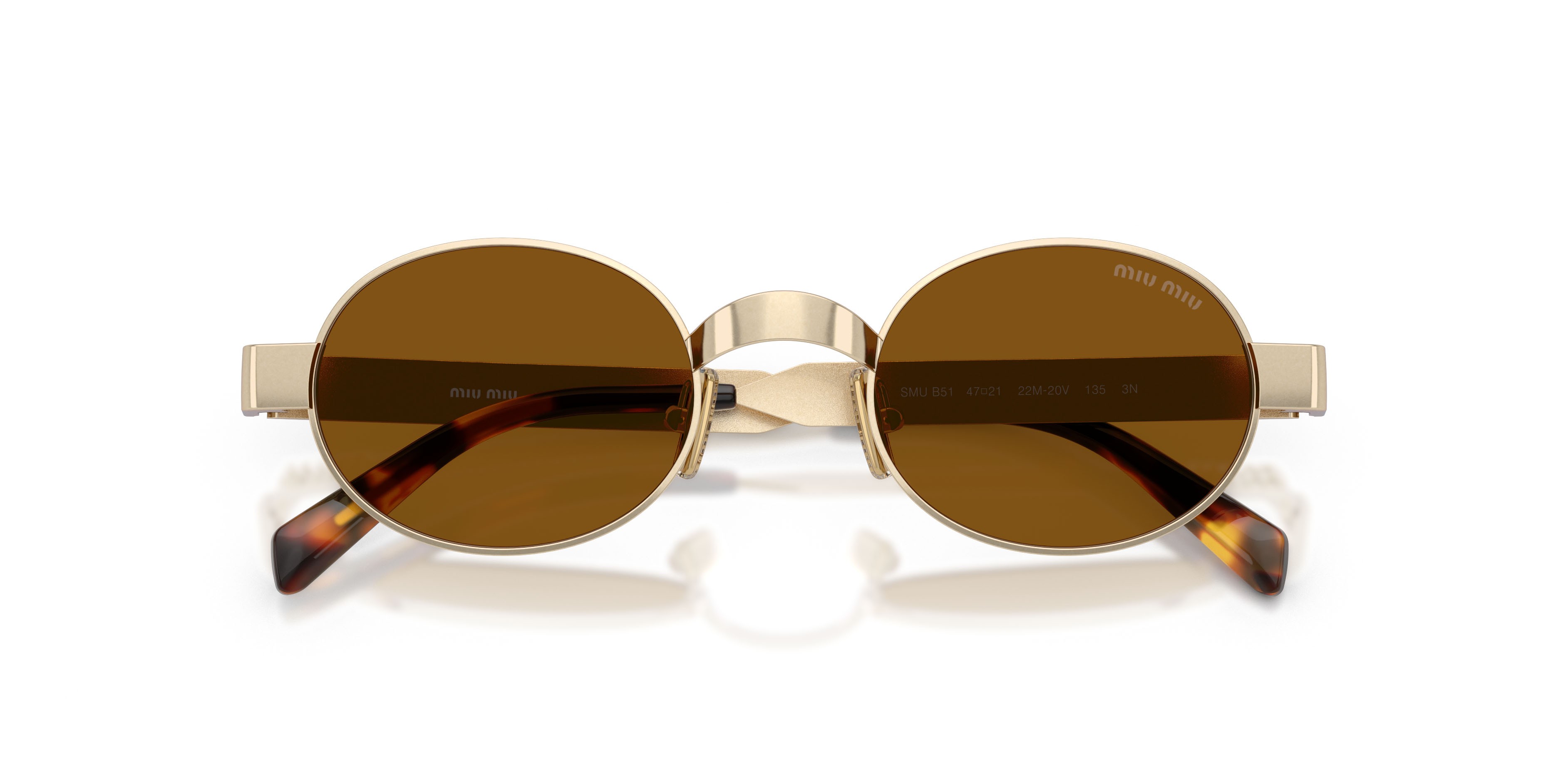 Occhiali da sole Miu Miu MU B51S (22M20V) colore old gold forma ovale lenti bronzo scuro