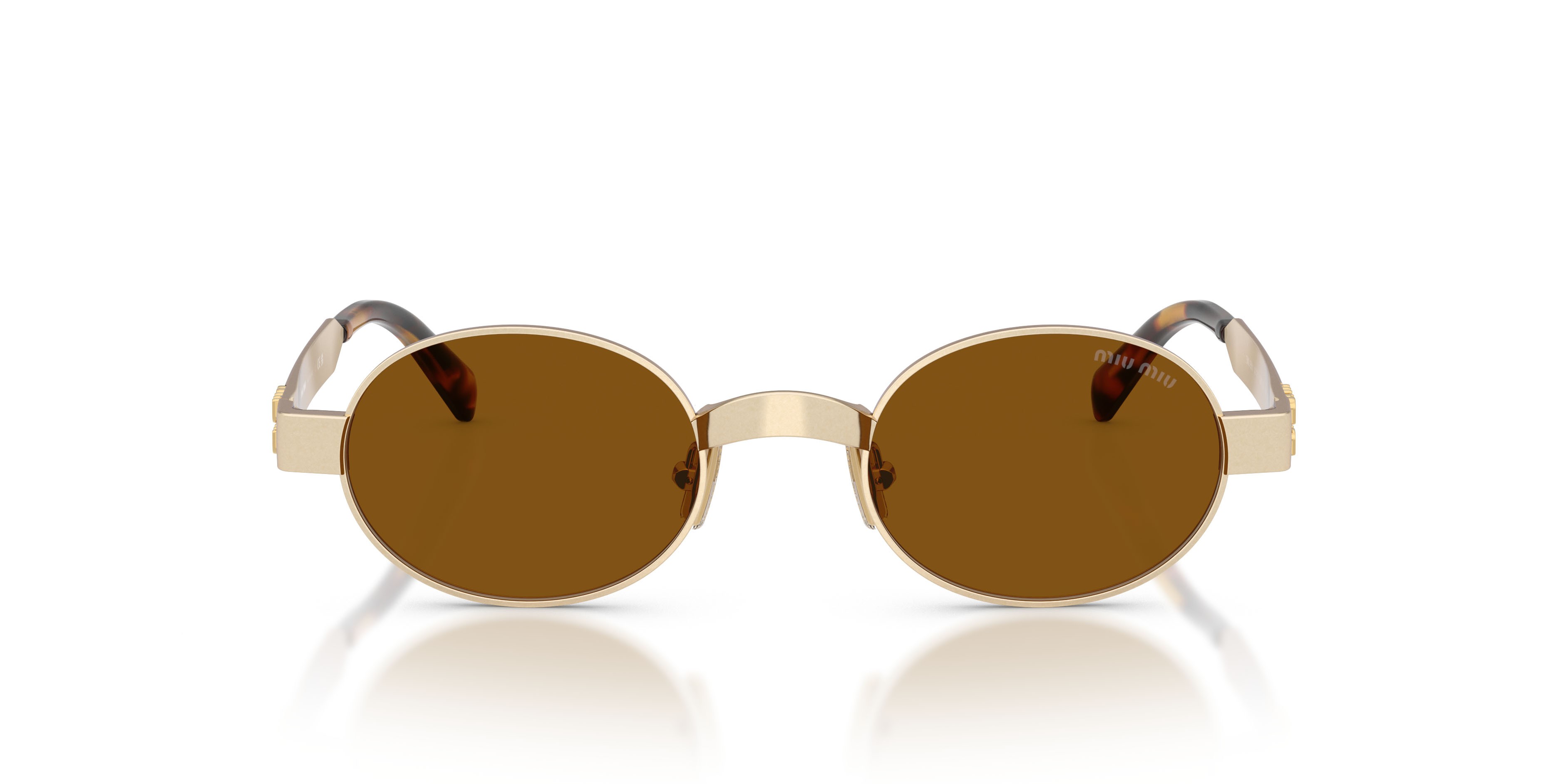 Occhiali da sole Miu Miu MU B51S (22M20V) colore old gold forma ovale lenti bronzo scuro