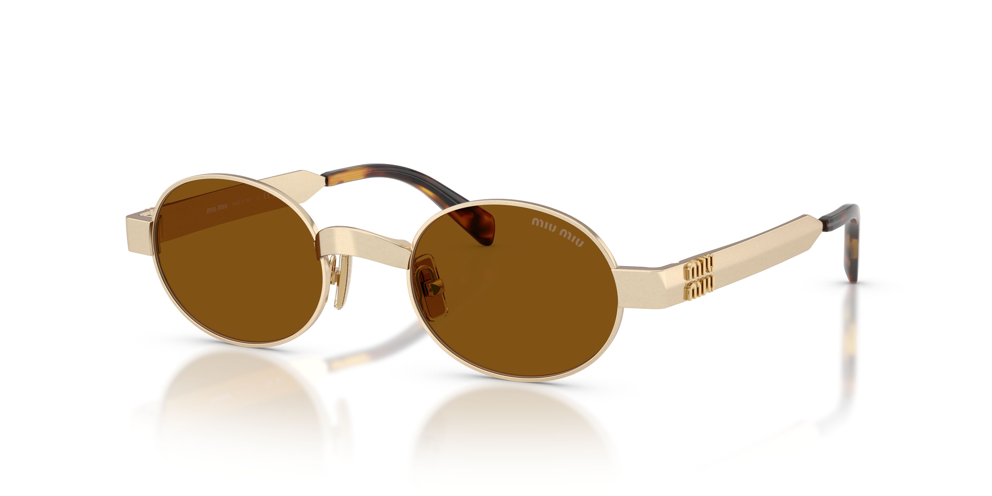 Occhiali da sole Miu Miu MU B51S (22M20V) colore old gold forma ovale lenti bronzo scuro