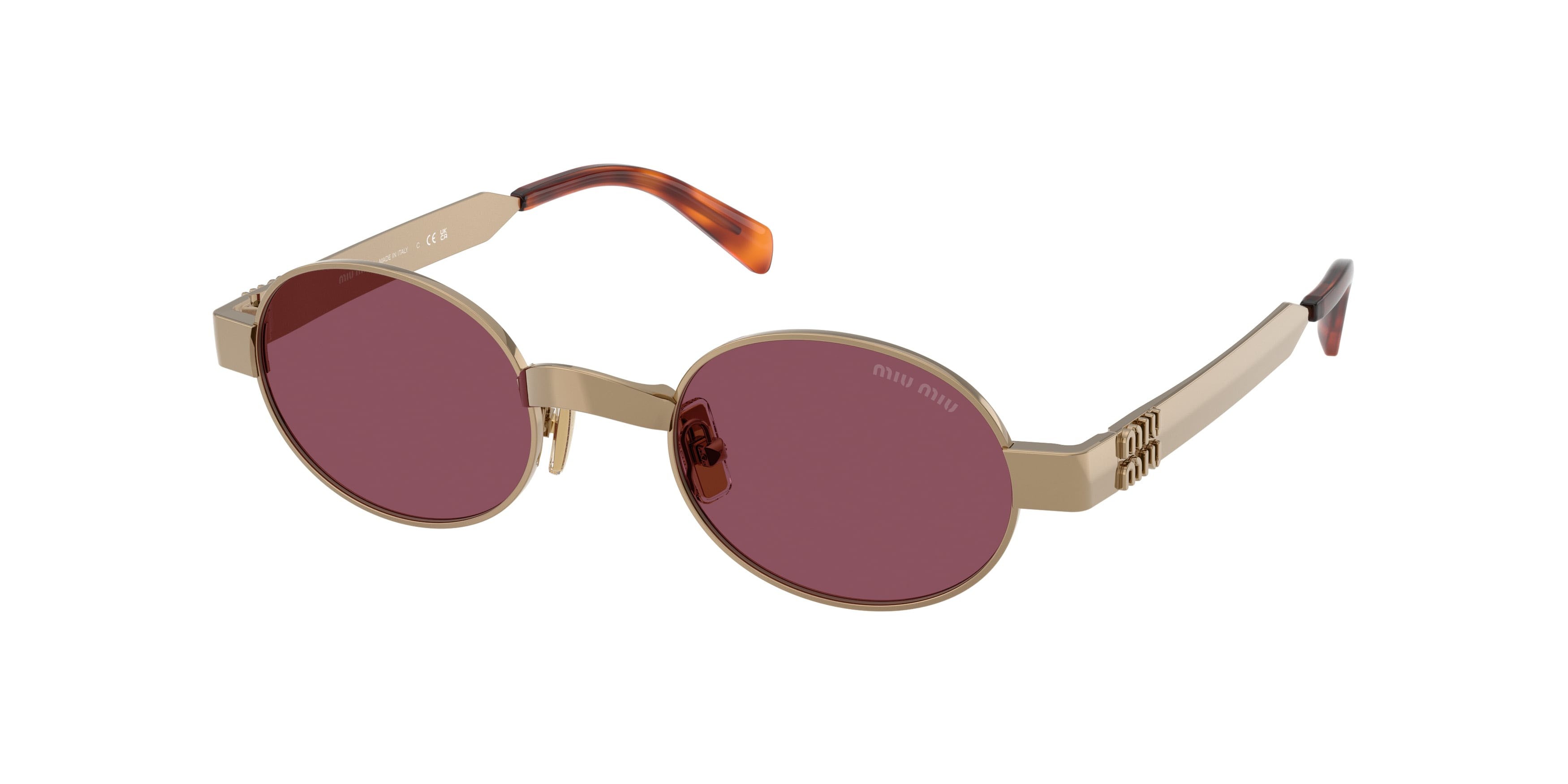 Occhiali da sole Miu Miu MU B51S (7OE30Y) colore ottone forma ovale lenti violetto scuro
