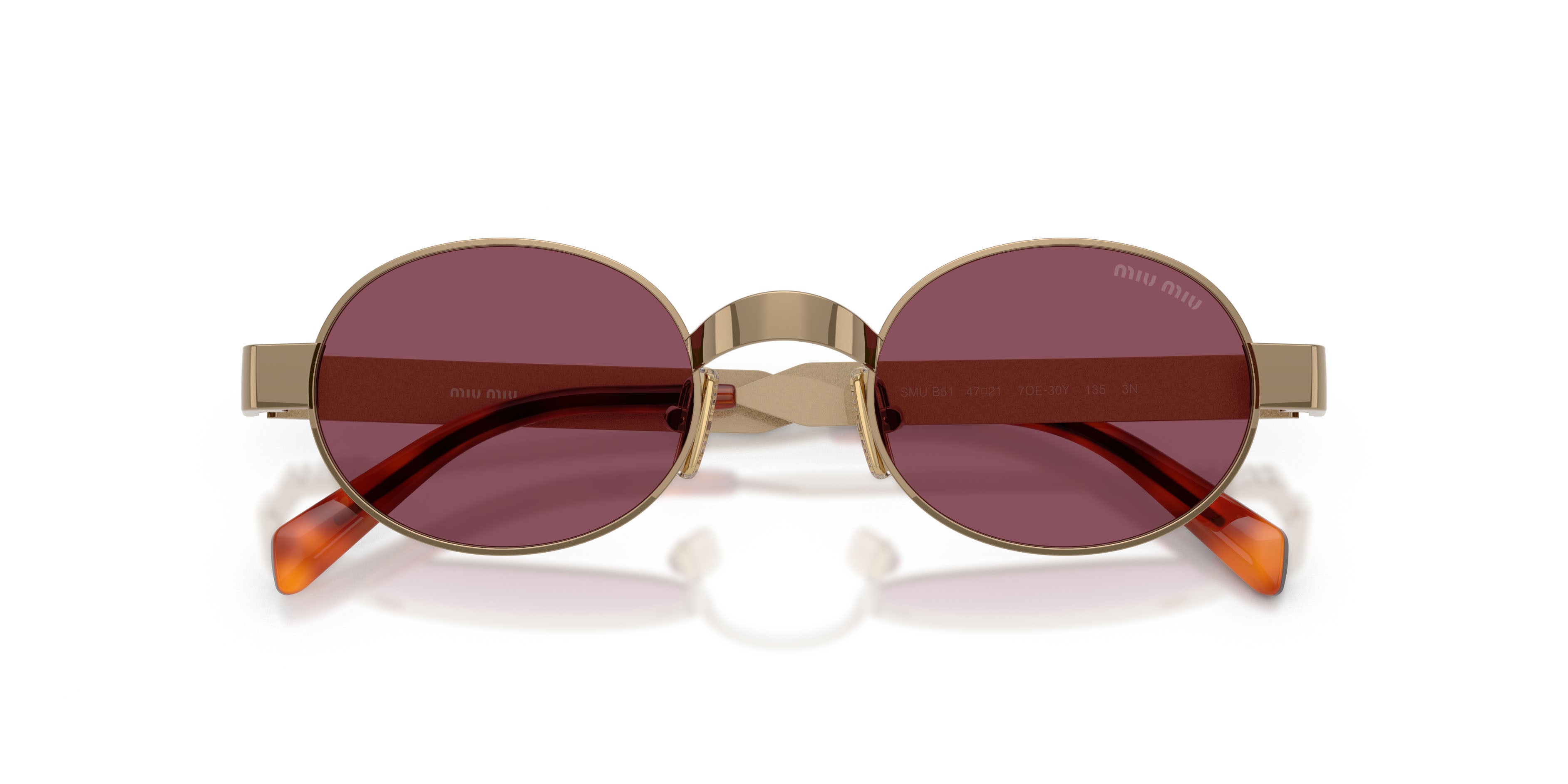Occhiali da sole Miu Miu MU B51S (7OE30Y) colore ottone forma ovale lenti violetto scuro