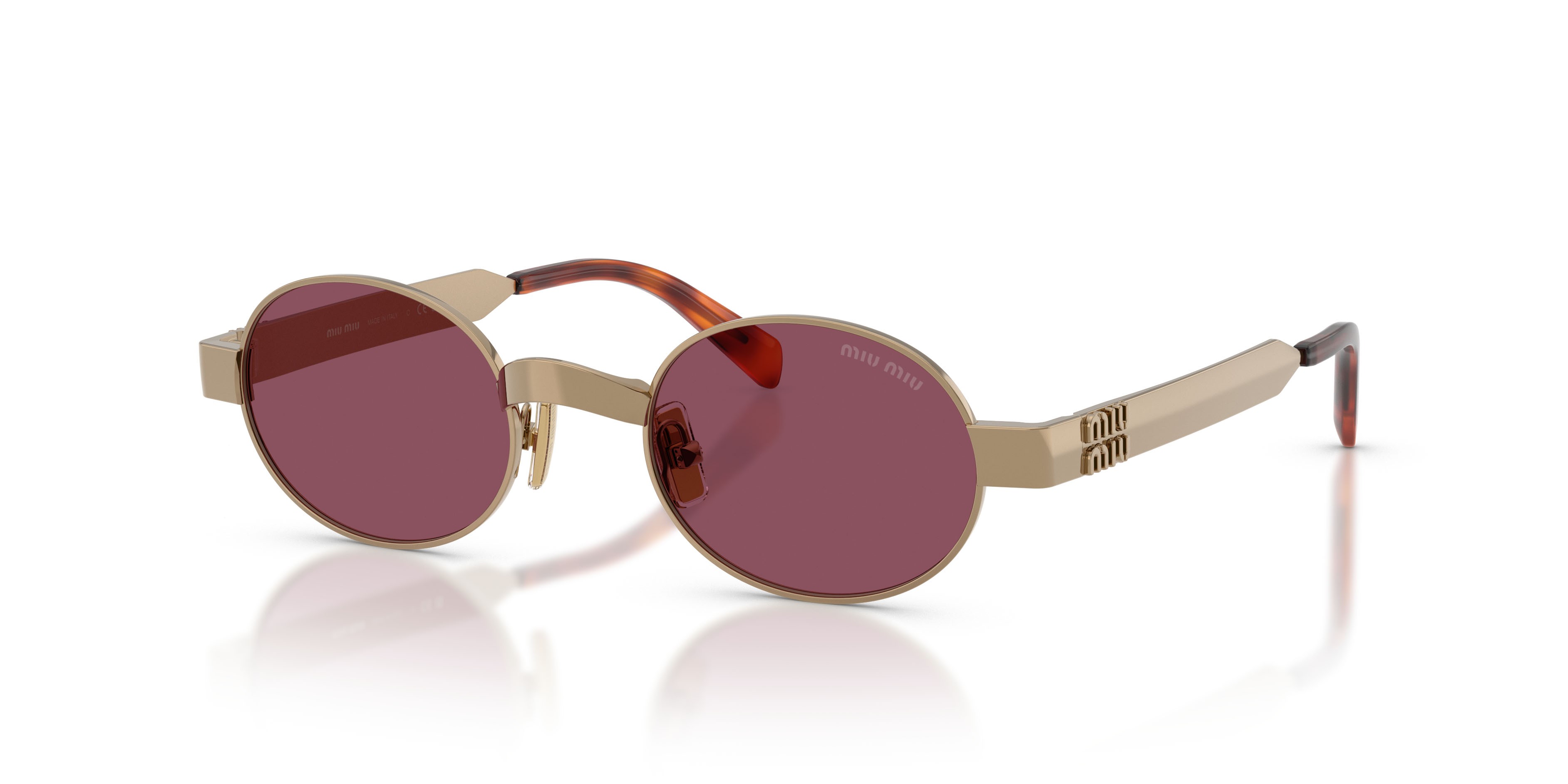 Occhiali da sole Miu Miu MU B51S (7OE30Y) colore ottone forma ovale lenti violetto scuro