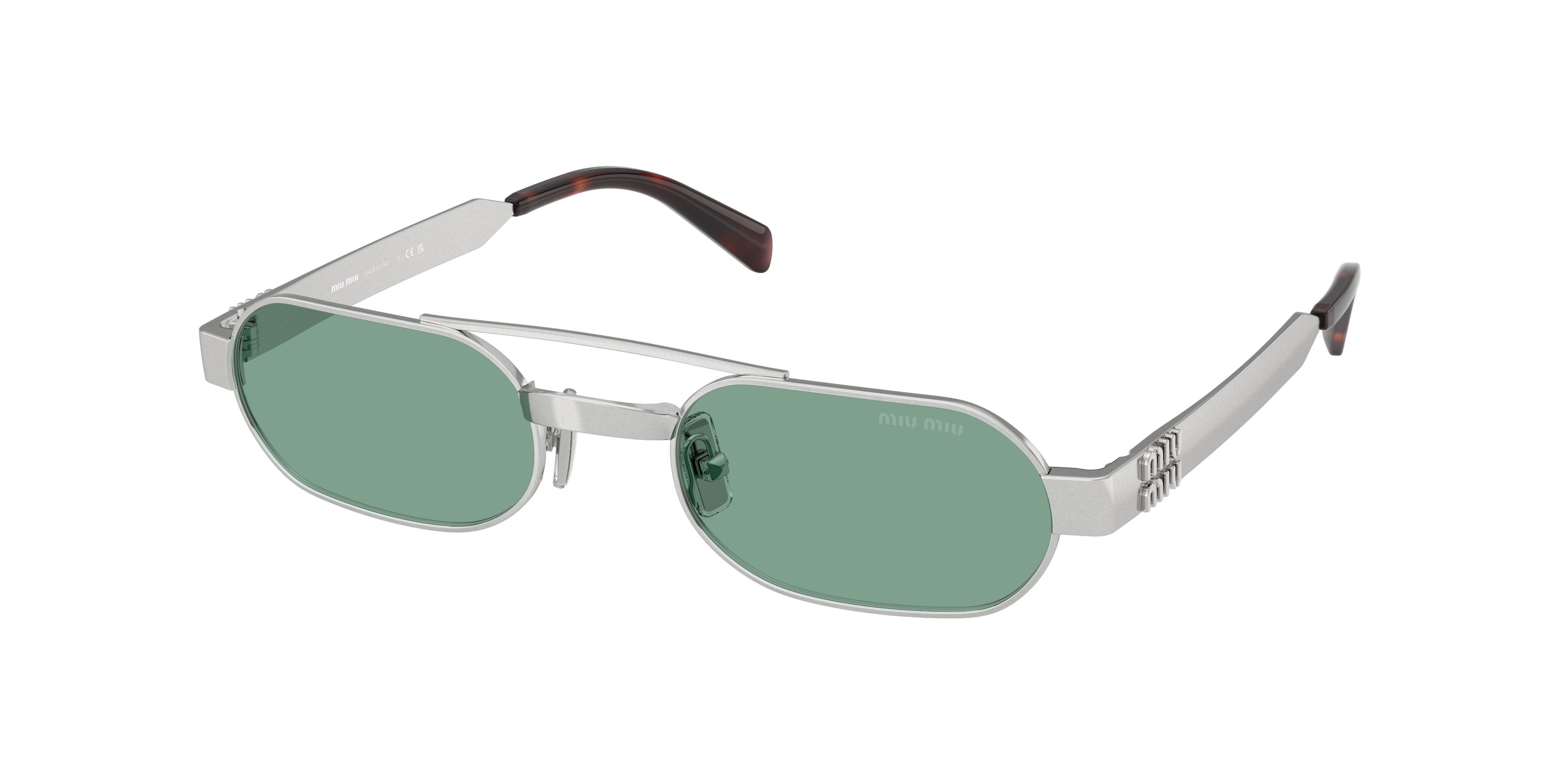 Occhiali da sole Miu Miu MU B52S (21M40Y) colore argento antico forma ovale lenti verde