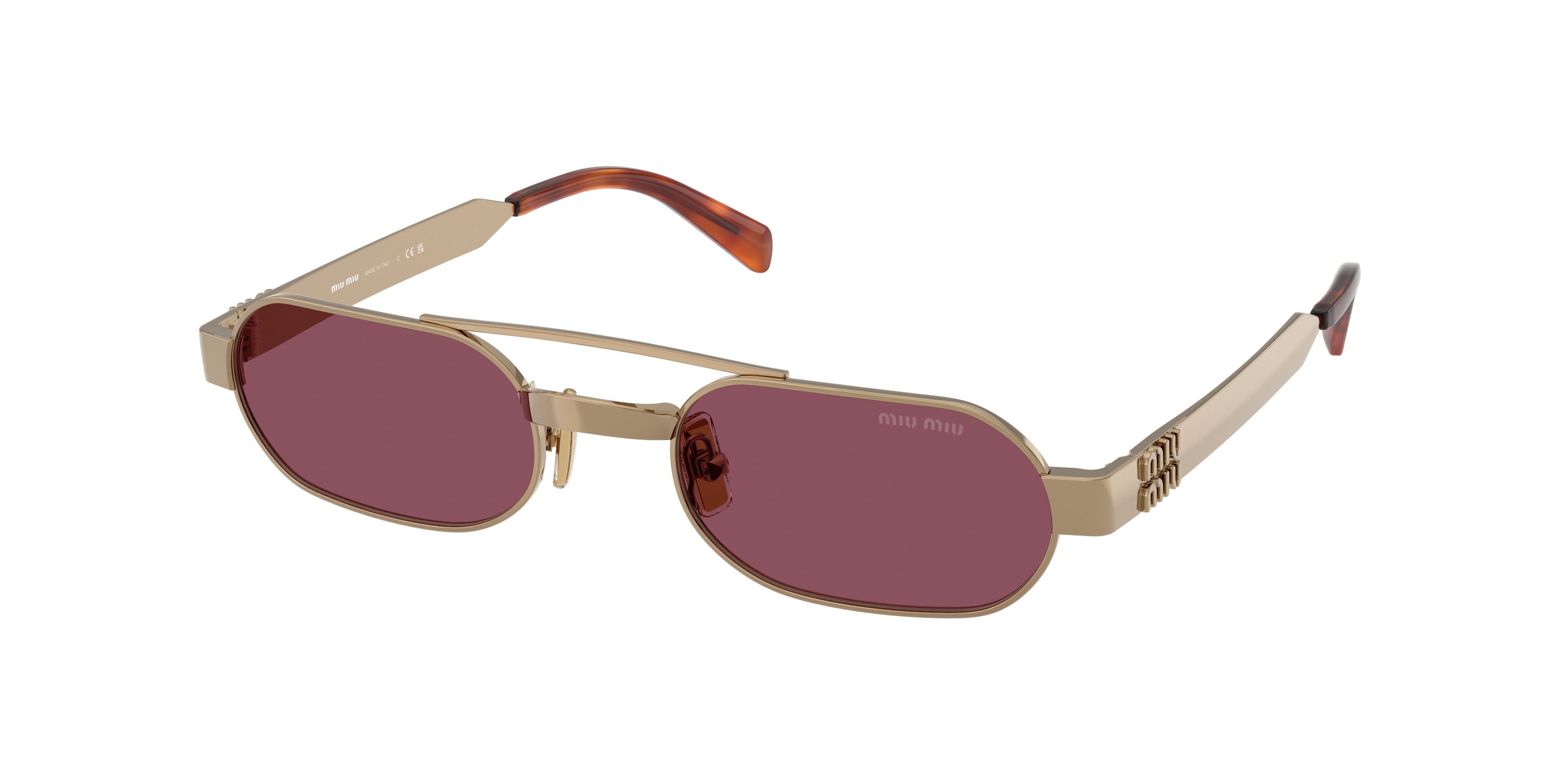 Occhiali da sole Miu Miu MU B52S (7OE30Y) colore ottone forma ovale lenti violetto scuro