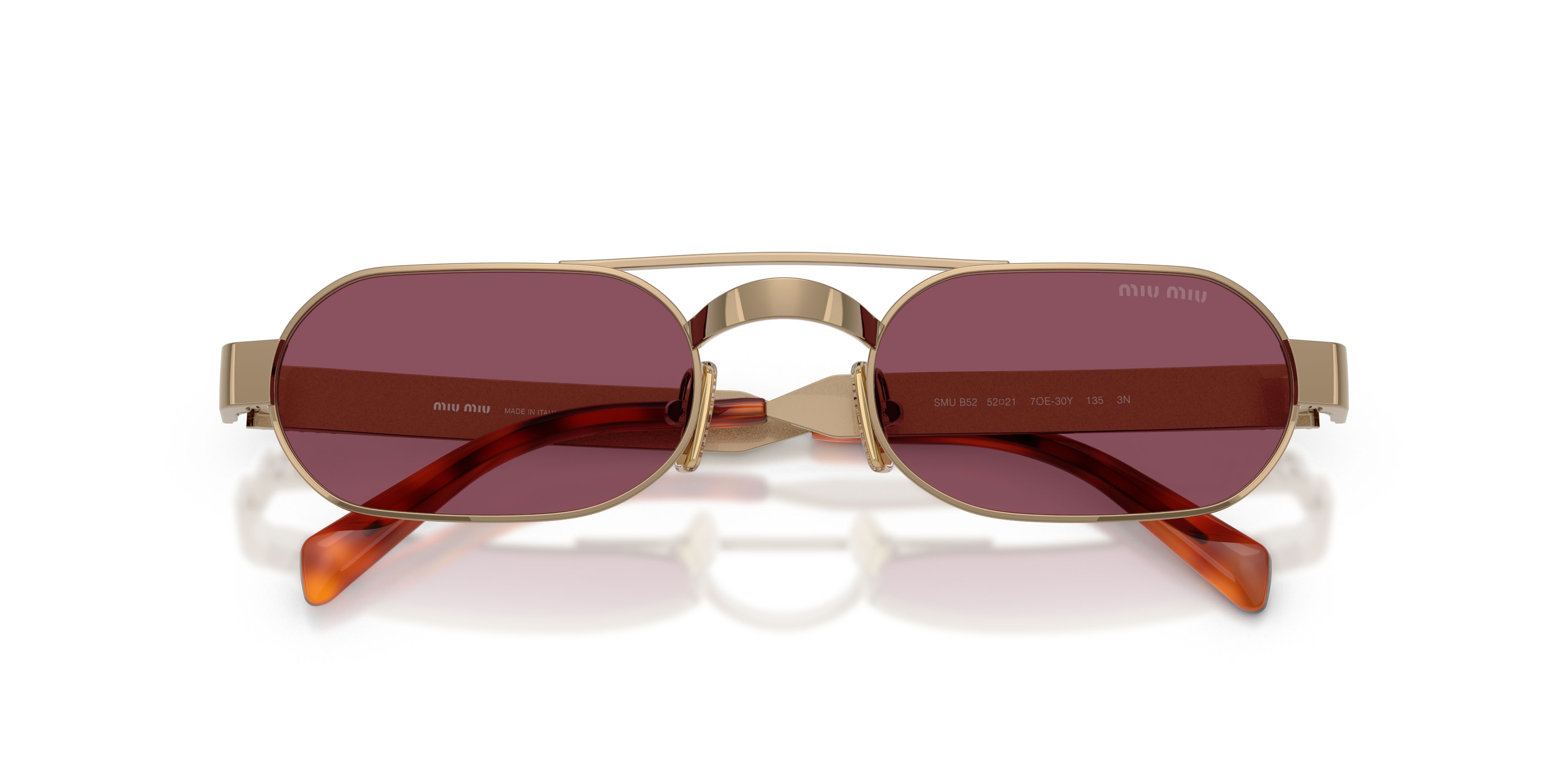 Occhiali da sole Miu Miu MU B52S (7OE30Y) colore ottone forma ovale lenti violetto scuro