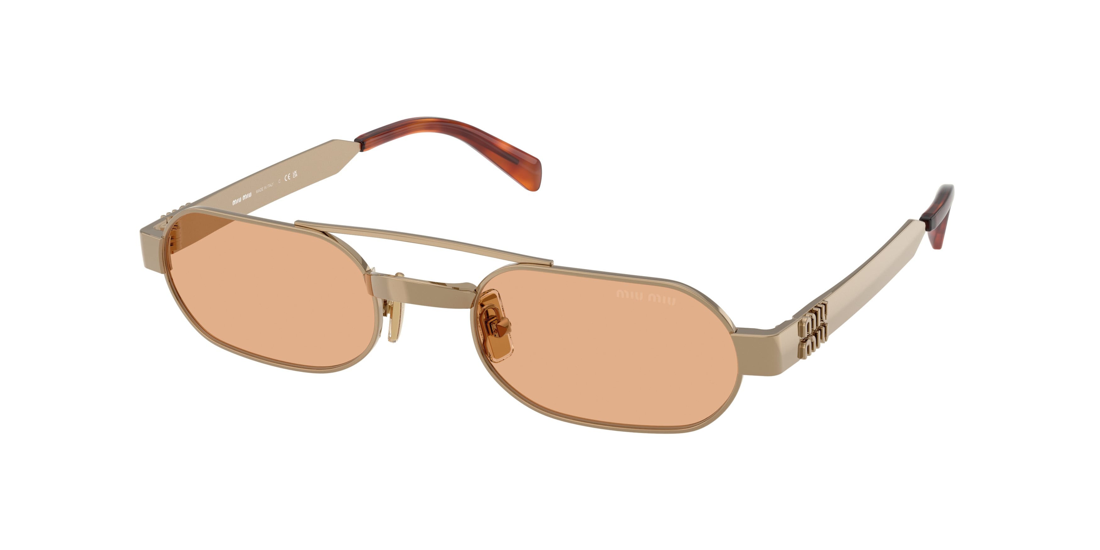 Occhiali da sole Miu Miu MU B52S (7OE90X) colore ottone forma ovale lenti arancione