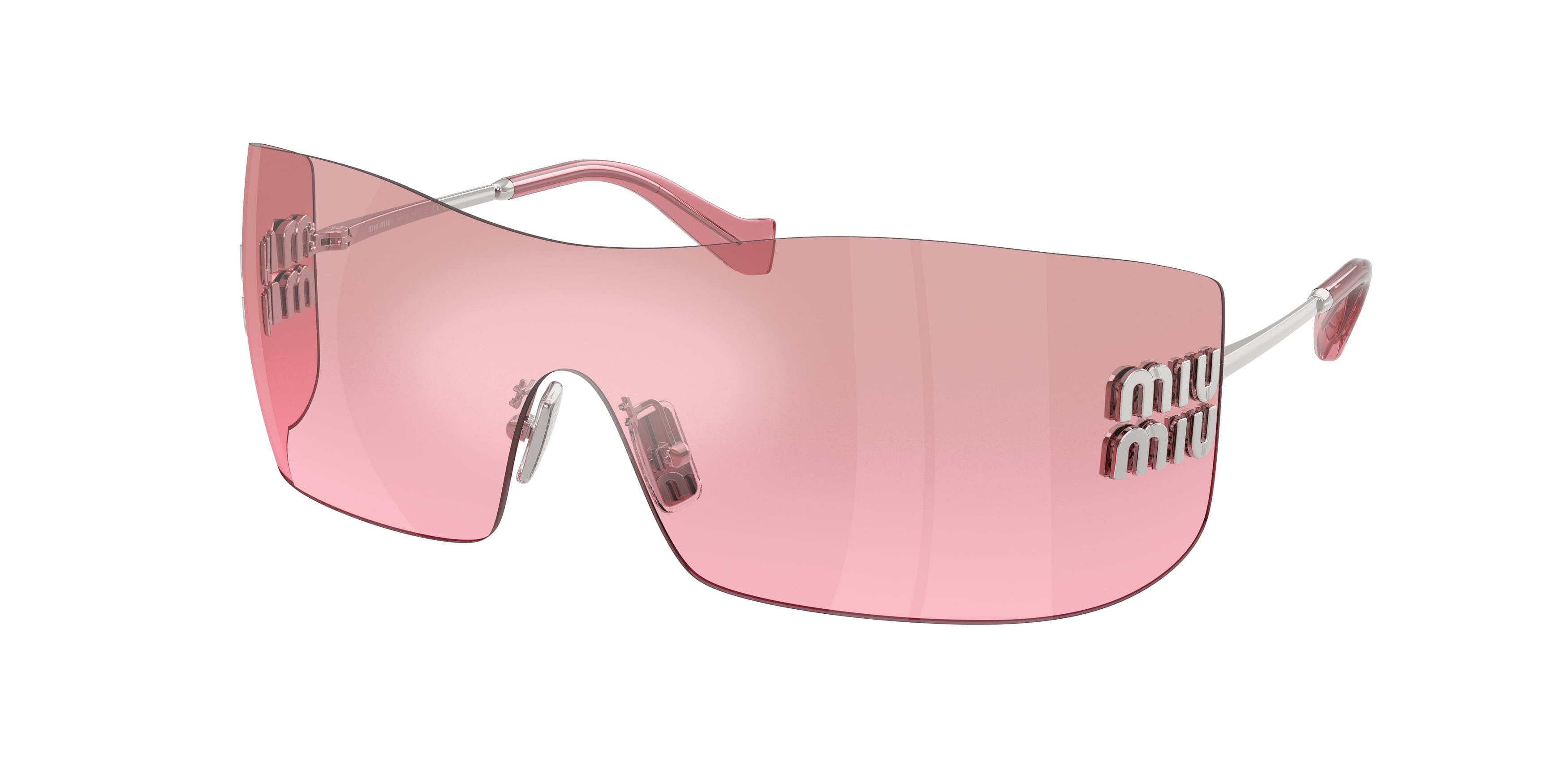 Occhiali da sole Miu Miu MU B53S (1BC70Y) colore argento forma rettangolare lenti rosa sfumato argento a specchio