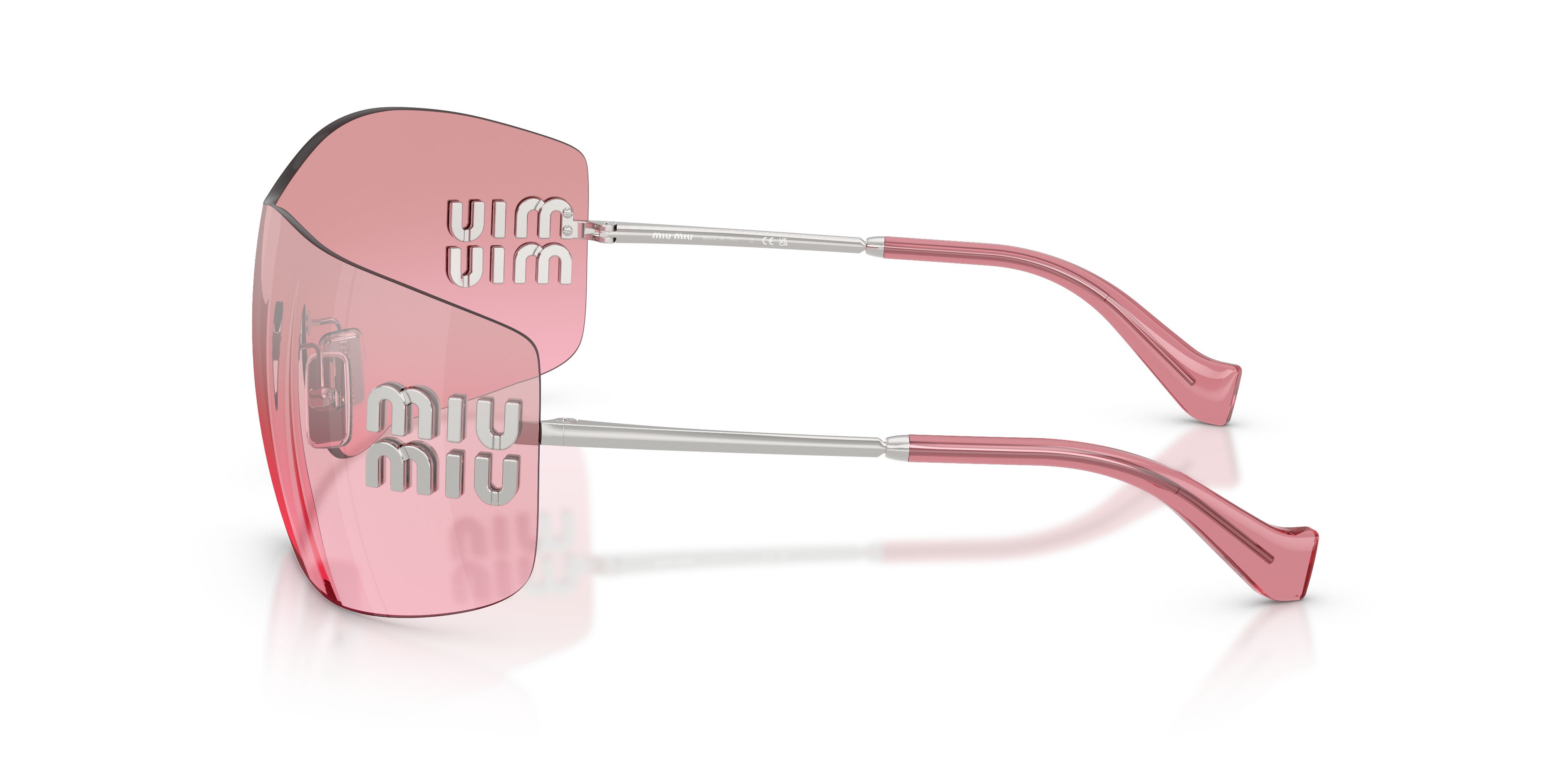 Occhiali da sole Miu Miu MU B53S (1BC70Y) colore argento forma rettangolare lenti rosa sfumato argento a specchio