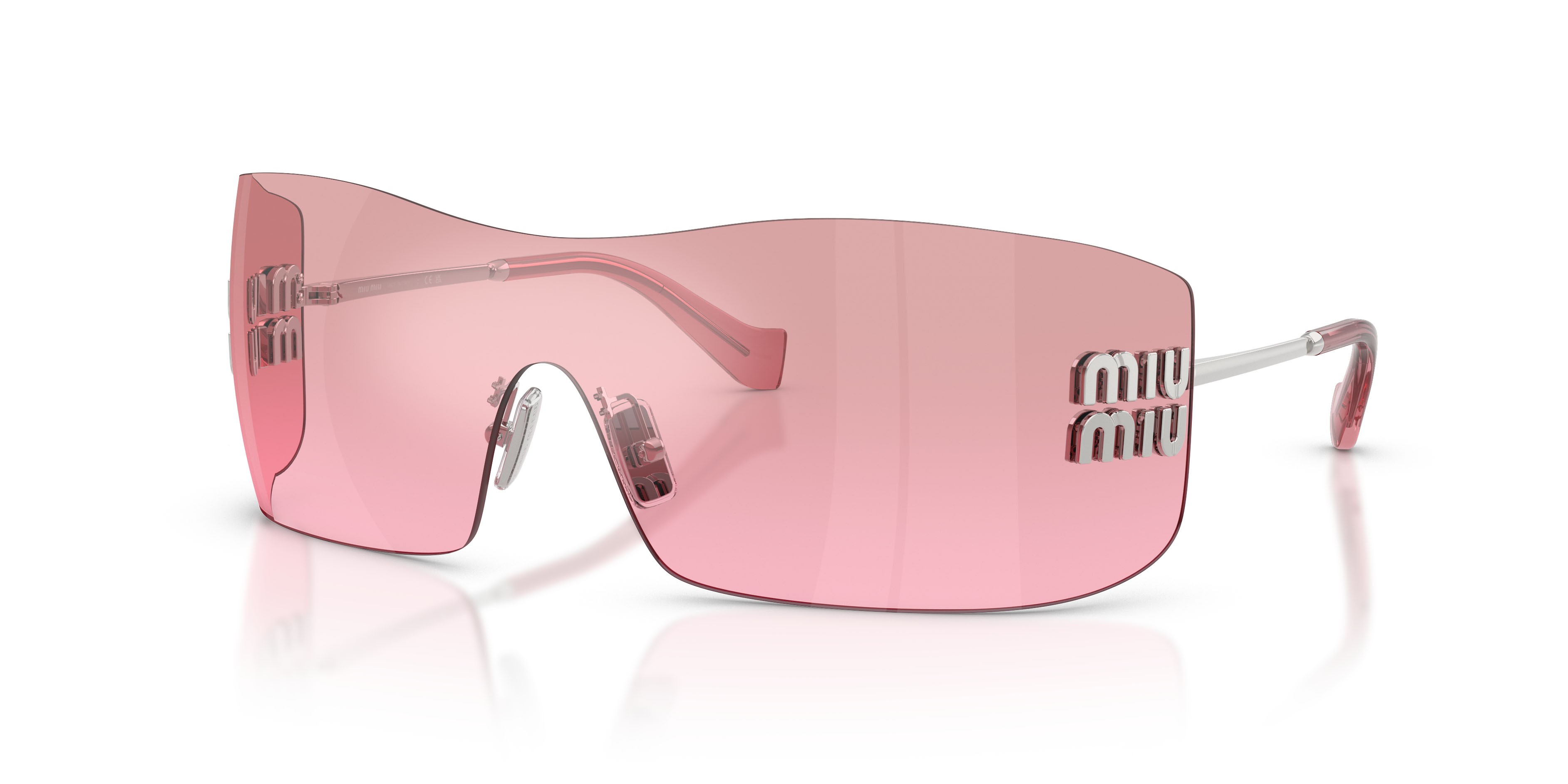 Occhiali da sole Miu Miu MU B53S (1BC70Y) colore argento forma rettangolare lenti rosa sfumato argento a specchio