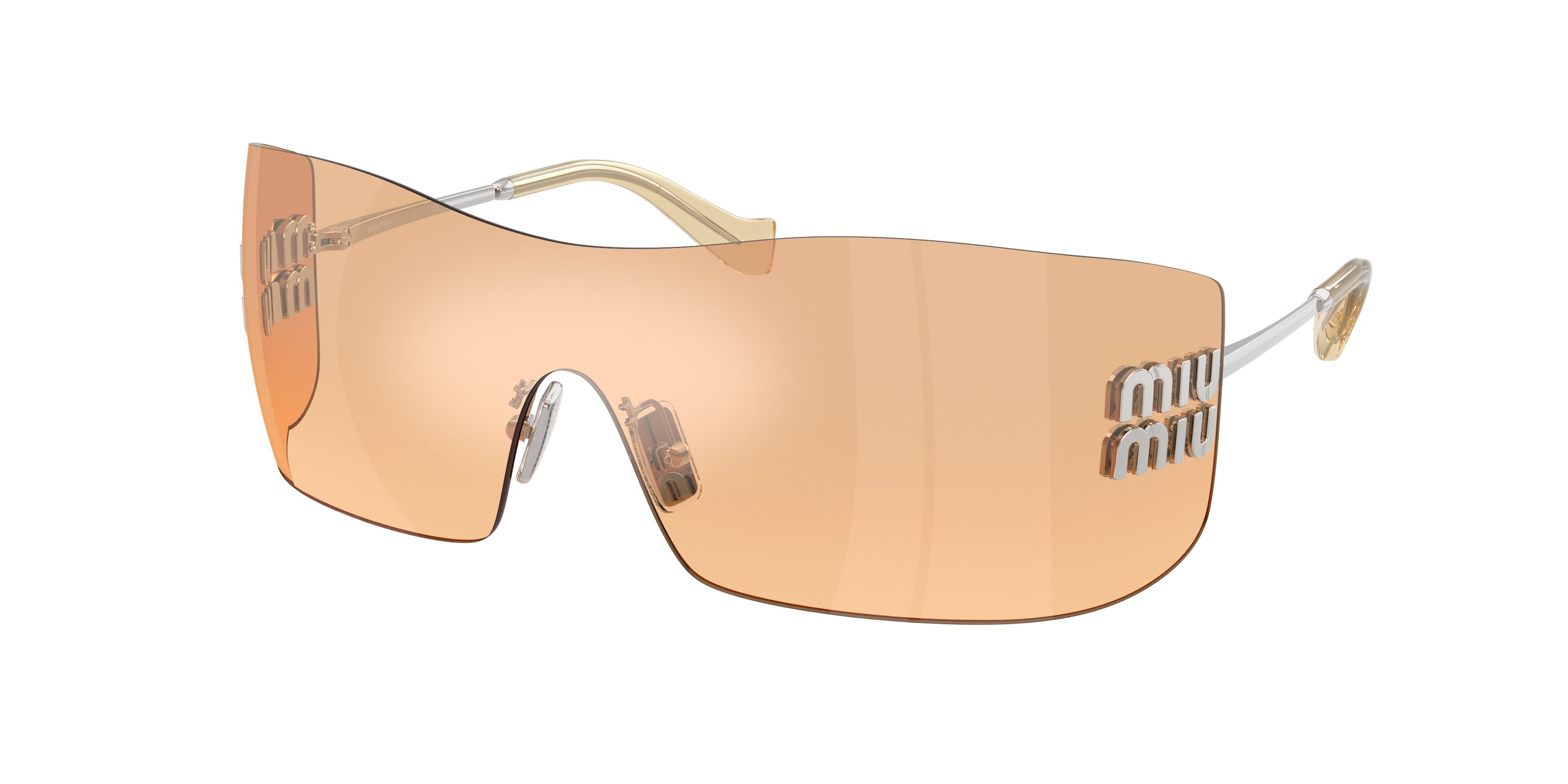 Occhiali da sole Miu Miu MU B53S (1BC80Y) colore argento forma rettangolare lenti arancione specchiato argento sfumato