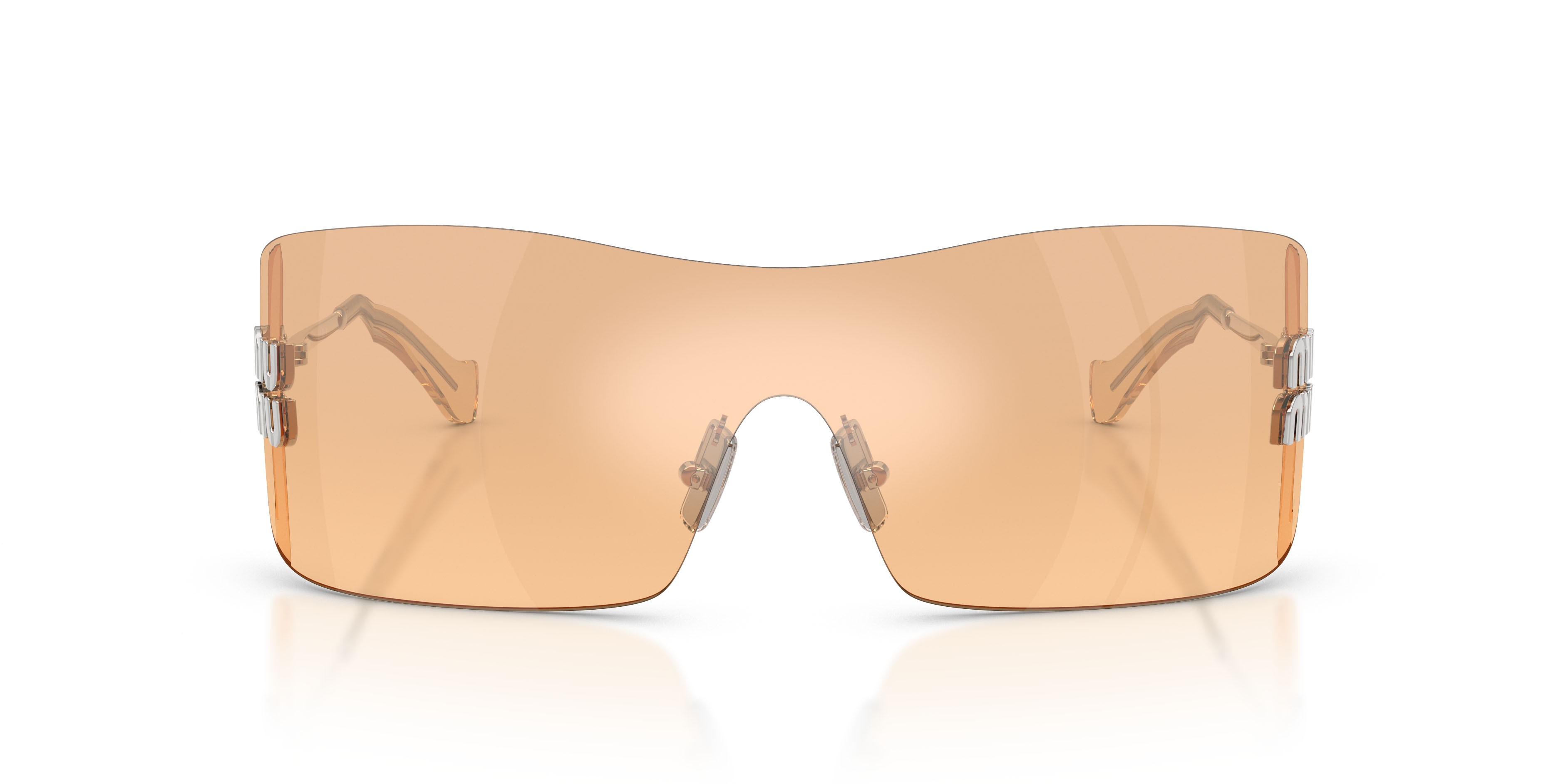 Occhiali da sole Miu Miu MU B53S (1BC80Y) colore argento forma rettangolare lenti arancione specchiato argento sfumato