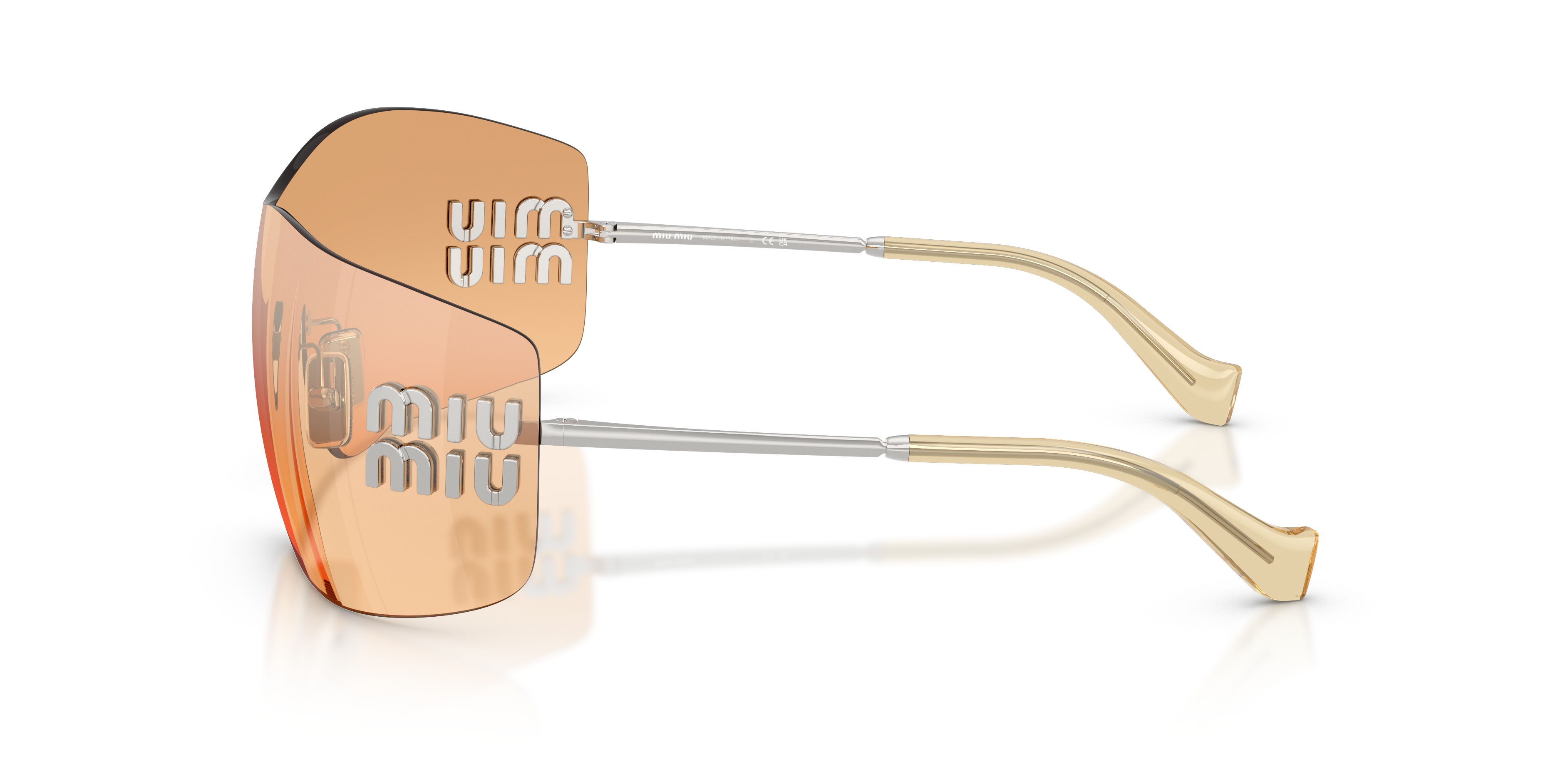 Occhiali da sole Miu Miu MU B53S (1BC80Y) colore argento forma rettangolare lenti arancione specchiato argento sfumato