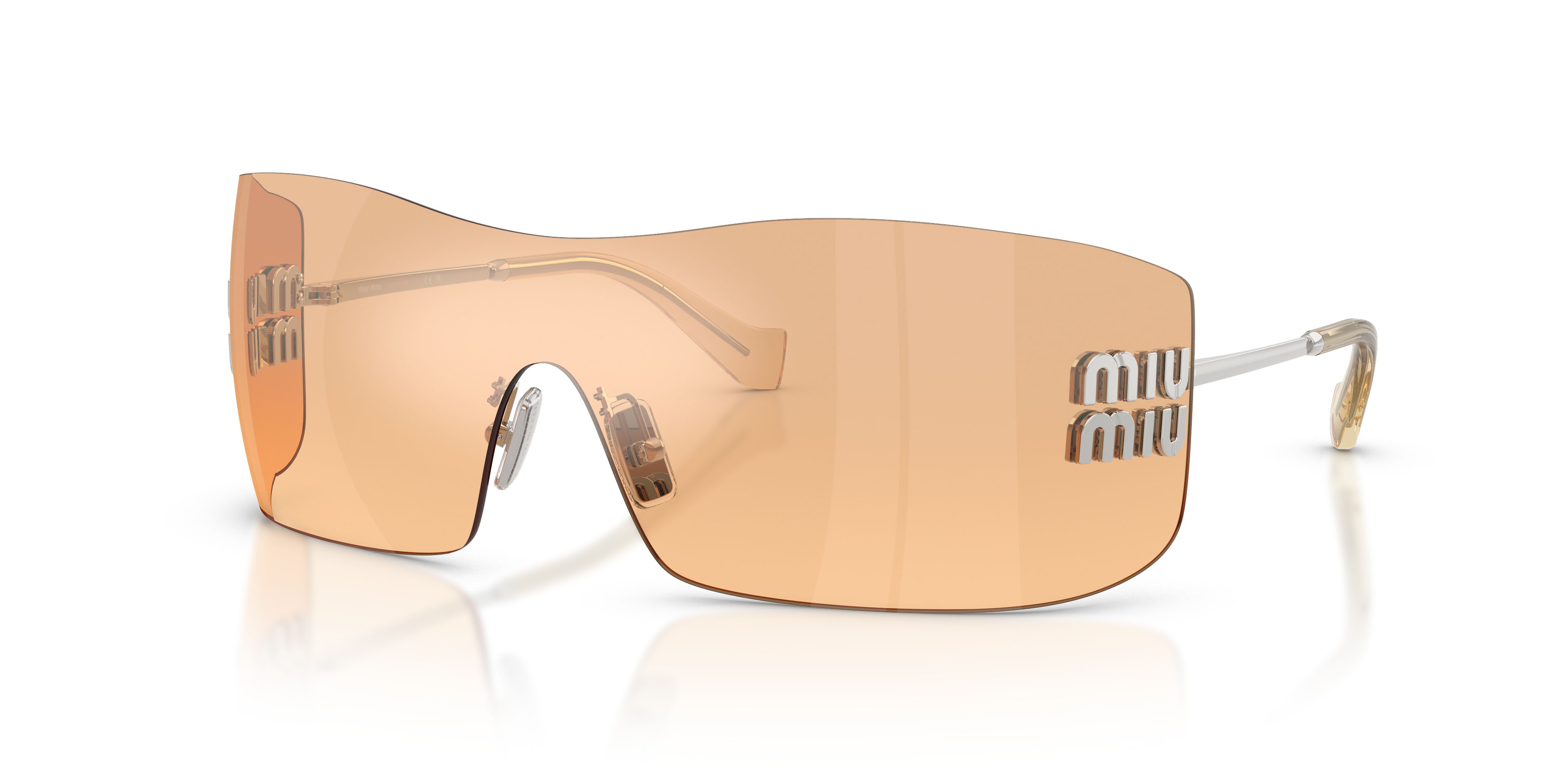 Occhiali da sole Miu Miu MU B53S (1BC80Y) colore argento forma rettangolare lenti arancione specchiato argento sfumato