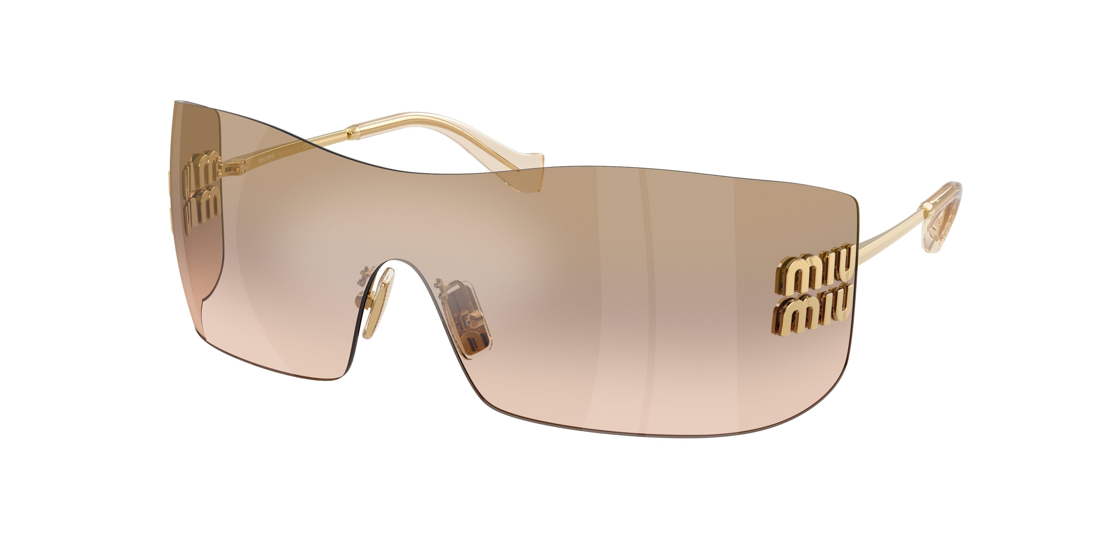 Occhiali da sole Miu Miu MU B53S (5AK20P) colore oro forma rettangolare lenti marrone chiaro specchiato bronzo