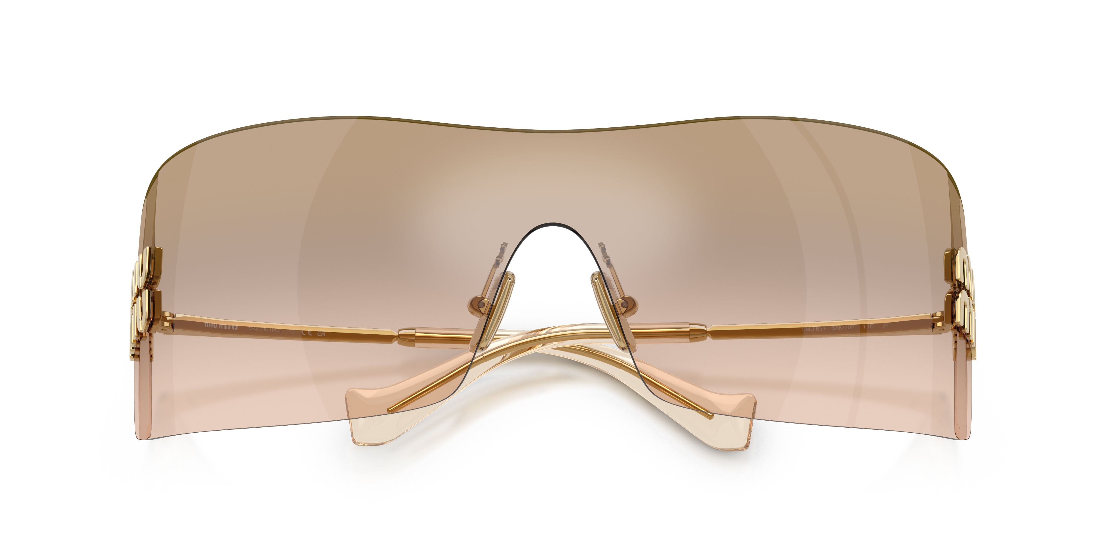 Occhiali da sole Miu Miu MU B53S (5AK20P) colore oro forma rettangolare lenti marrone chiaro specchiato bronzo