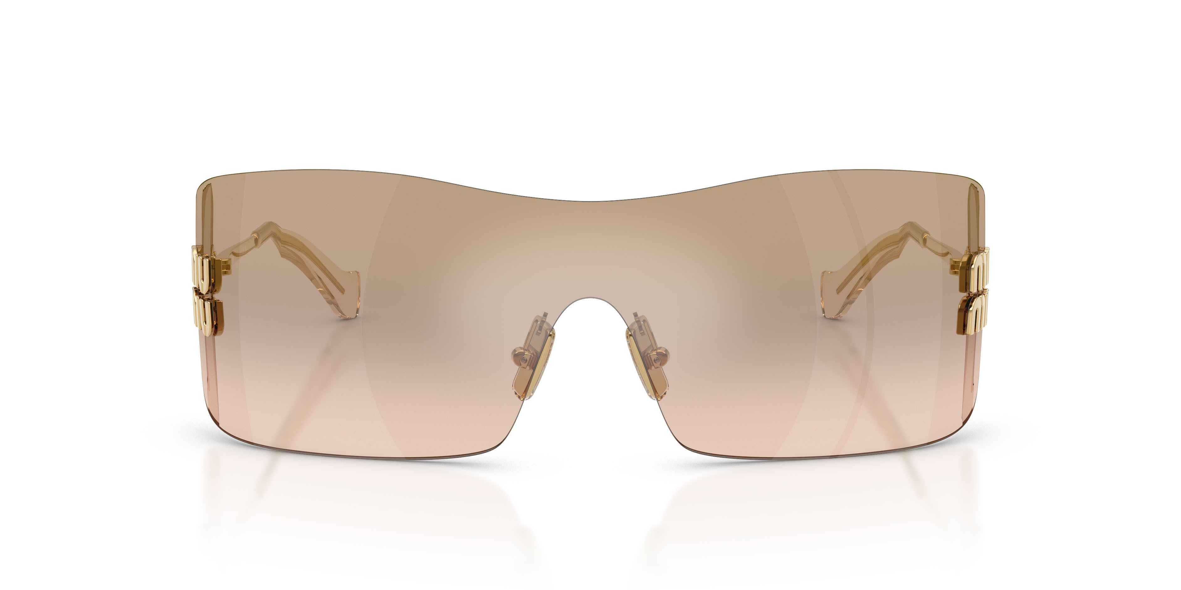 Occhiali da sole Miu Miu MU B53S (5AK20P) colore oro forma rettangolare lenti marrone chiaro specchiato bronzo