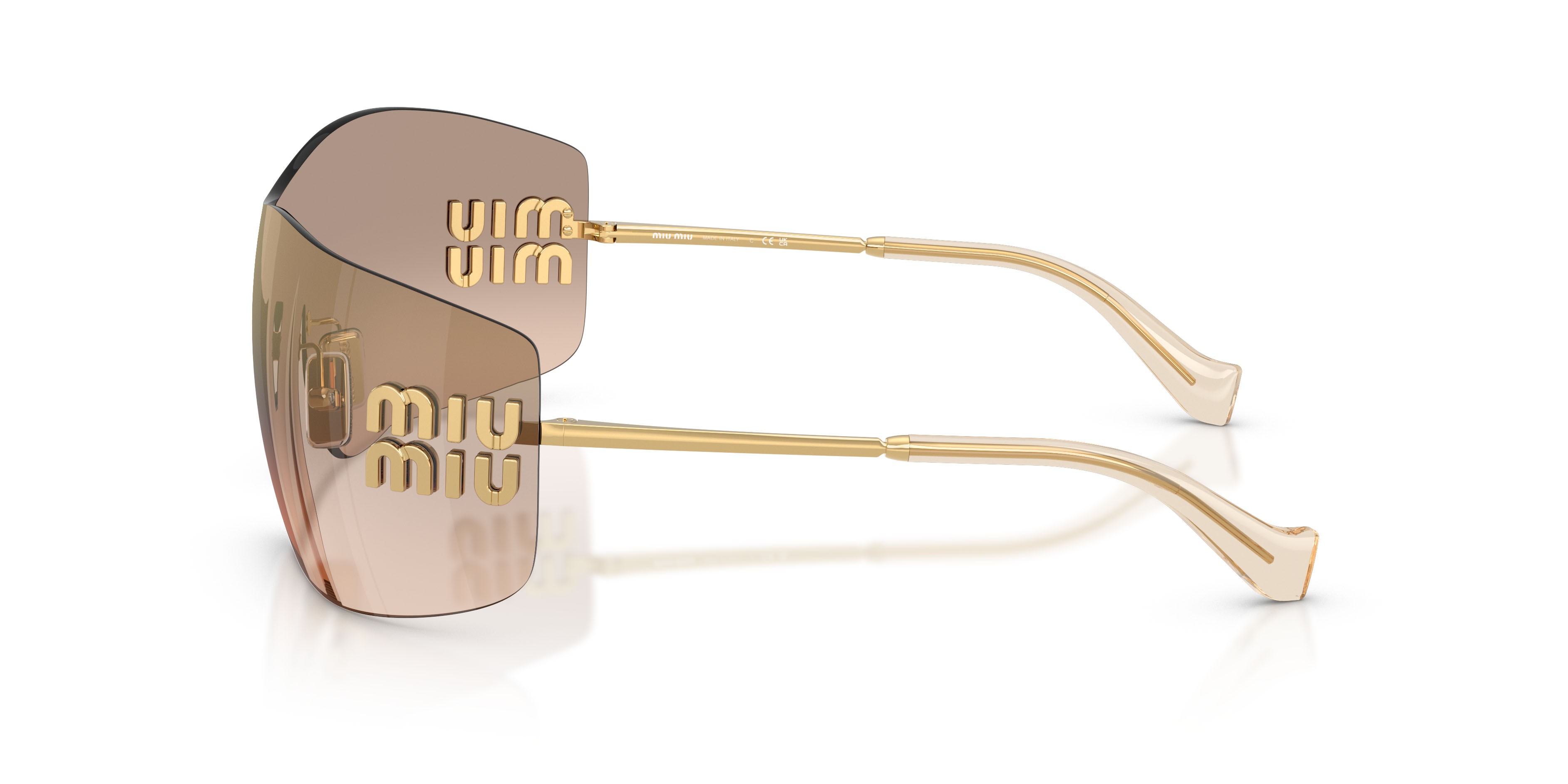 Occhiali da sole Miu Miu MU B53S (5AK20P) colore oro forma rettangolare lenti marrone chiaro specchiato bronzo