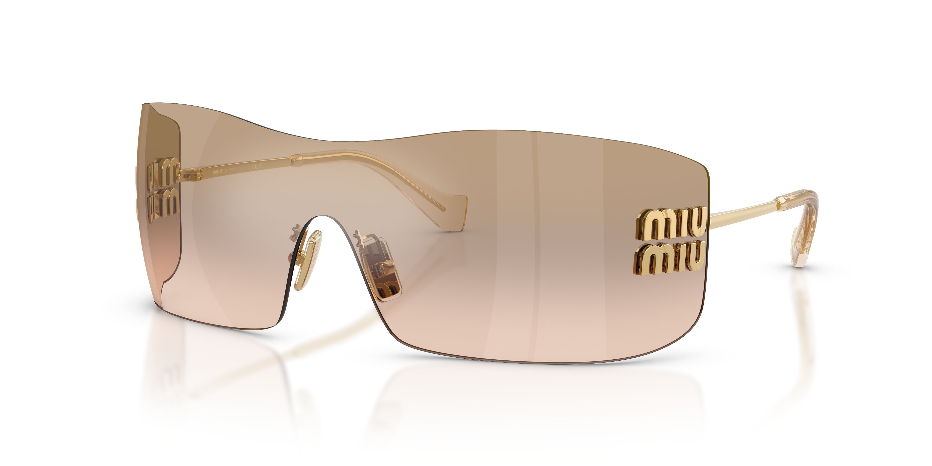 Occhiali da sole Miu Miu MU B53S (5AK20P) colore oro forma rettangolare lenti marrone chiaro specchiato bronzo