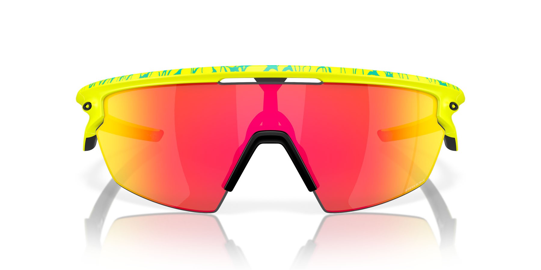 Occhiali da sole Oakley Sphaera Inner Spark Collection OO 9403 (940314) colore matte tennis ball yellow/celeste neuron forma mask lenti prizm ruby