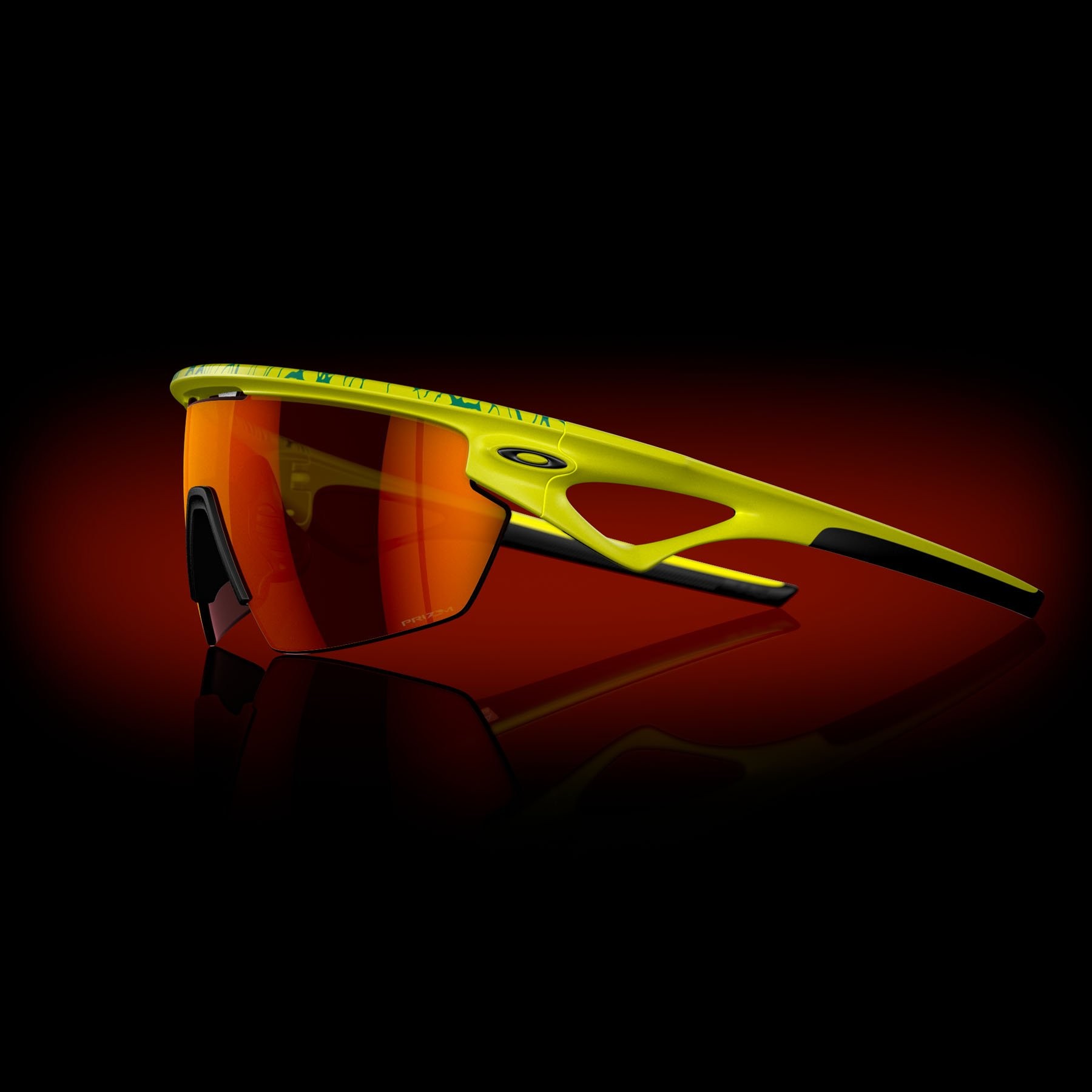 Occhiali da sole Oakley Sphaera Inner Spark Collection OO 9403 (940314) colore matte tennis ball yellow/celeste neuron forma mask lenti prizm ruby