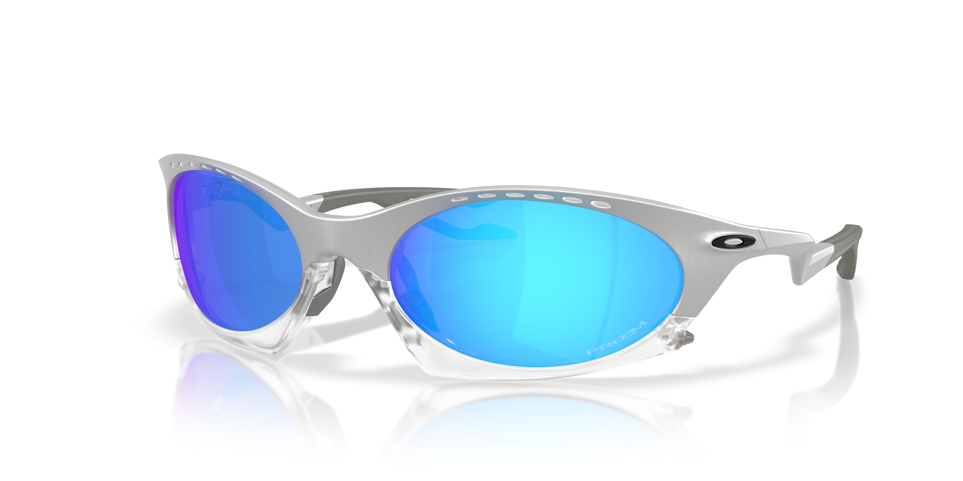 Sonnenbrillen Oakley Plantaris OO 9437 (943713) farbe x-silver form oval gläser prizm sapphire