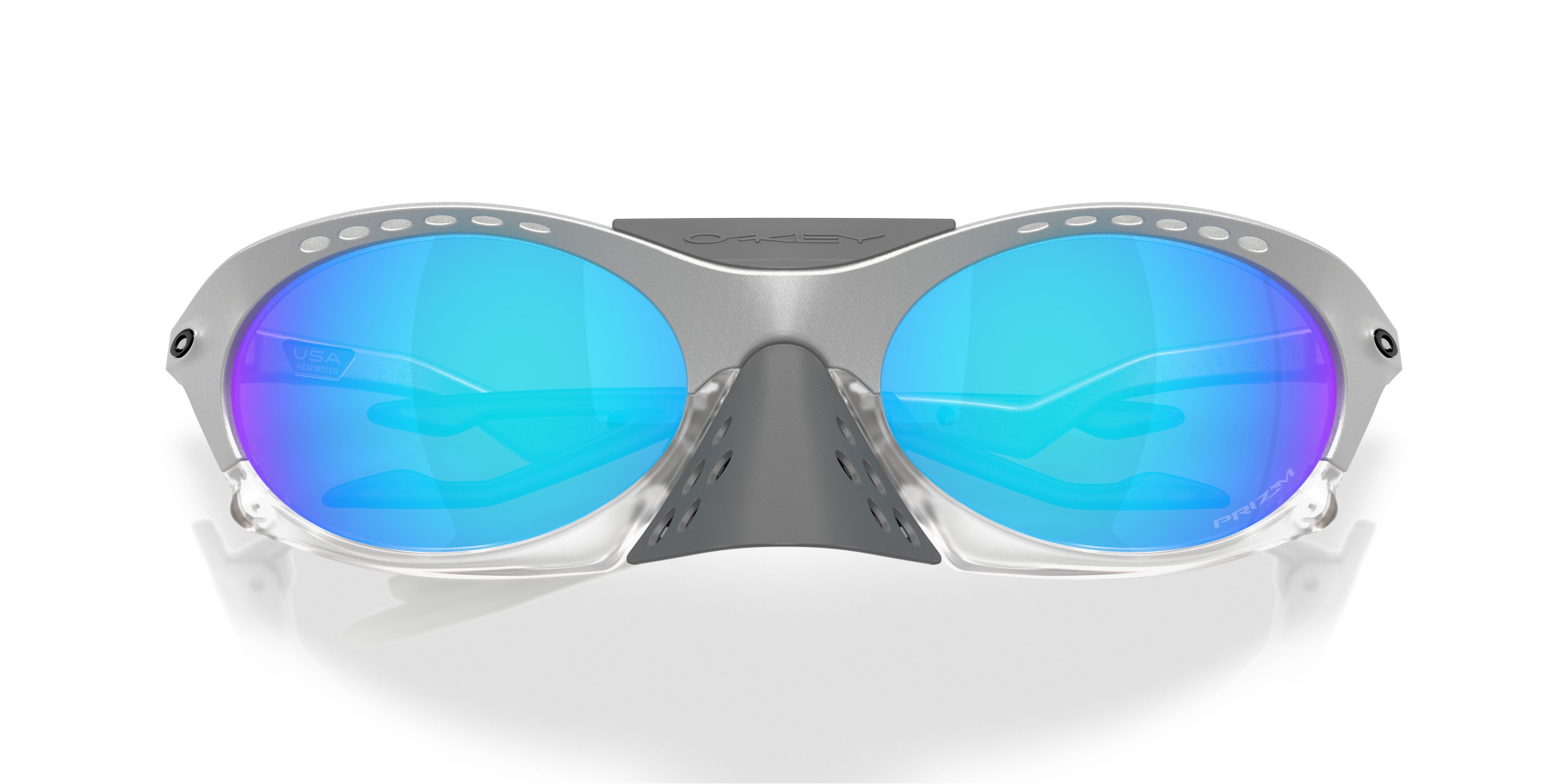 Sonnenbrillen Oakley Plantaris OO 9437 (943713) farbe x-silver form oval gläser prizm sapphire